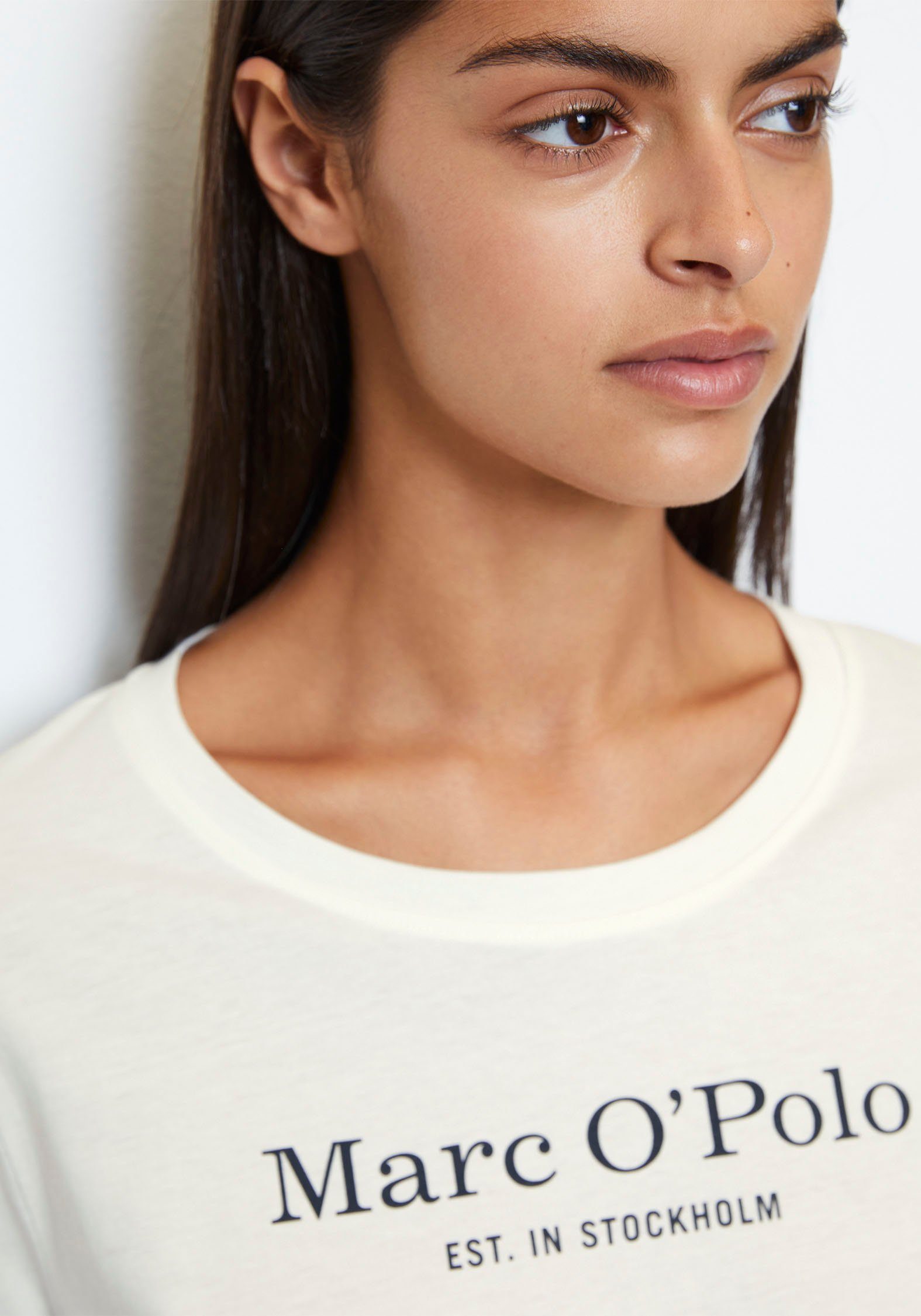Marc O'Polo Shirt met lange mouwen Mix & Match Cotton met borstprint in contrastkleur