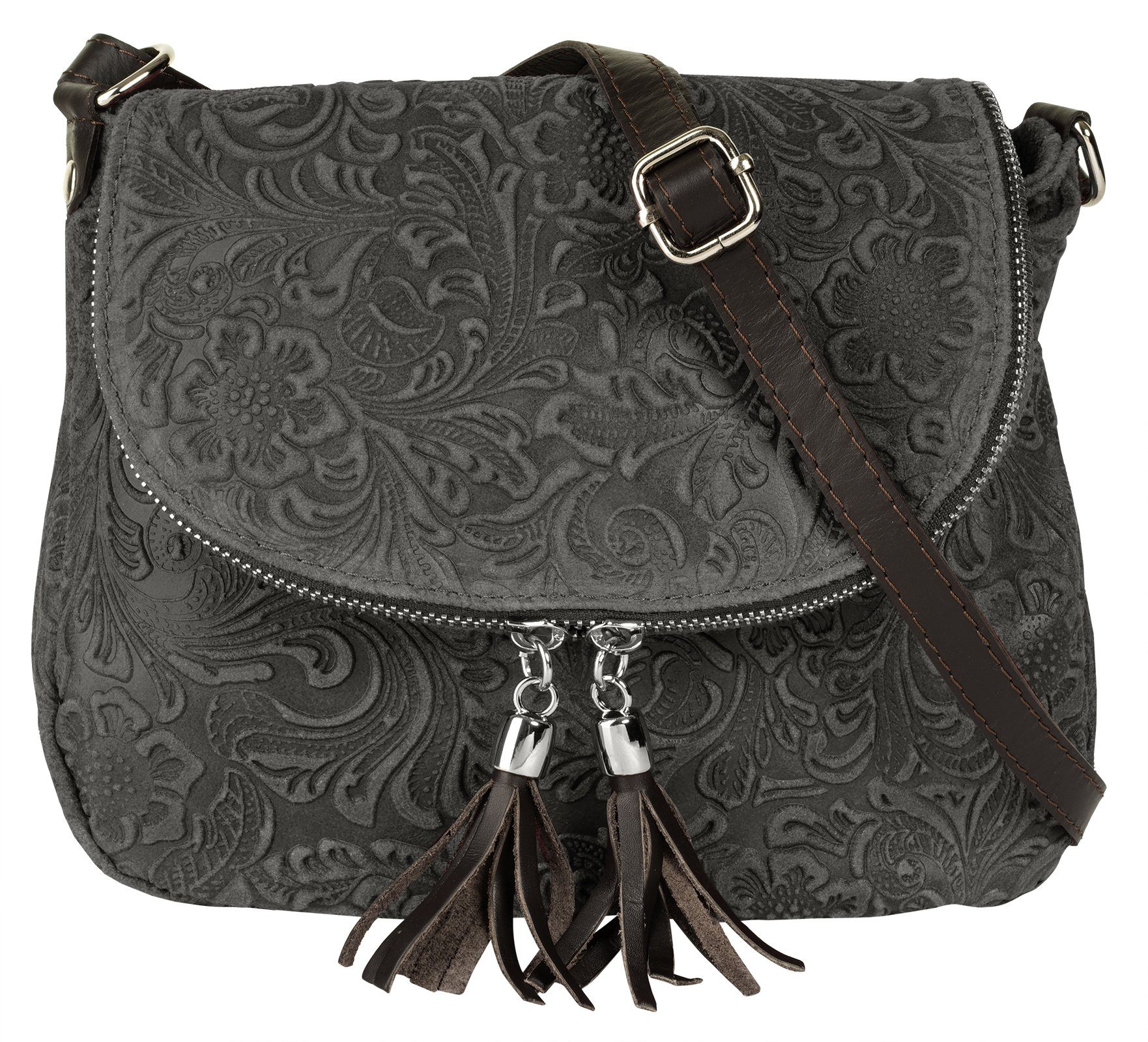 Samantha Look Schoudertas echt leer, made in italy dames tassen grijs