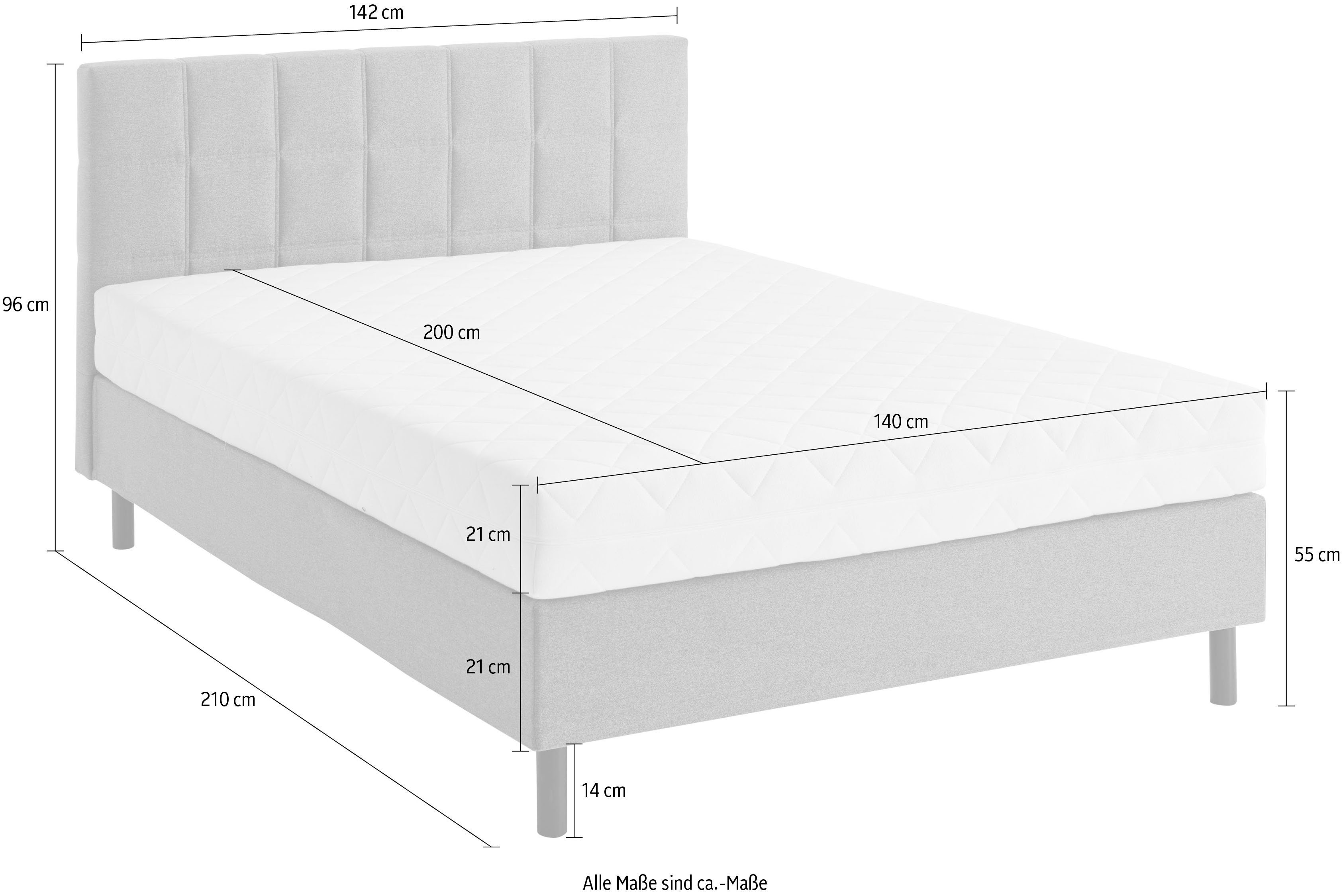 ATLANTIC home collection Boxspring NIKOLA Massief houten poten, met/zonder matras, verkrijgbaar in H2 en H3
