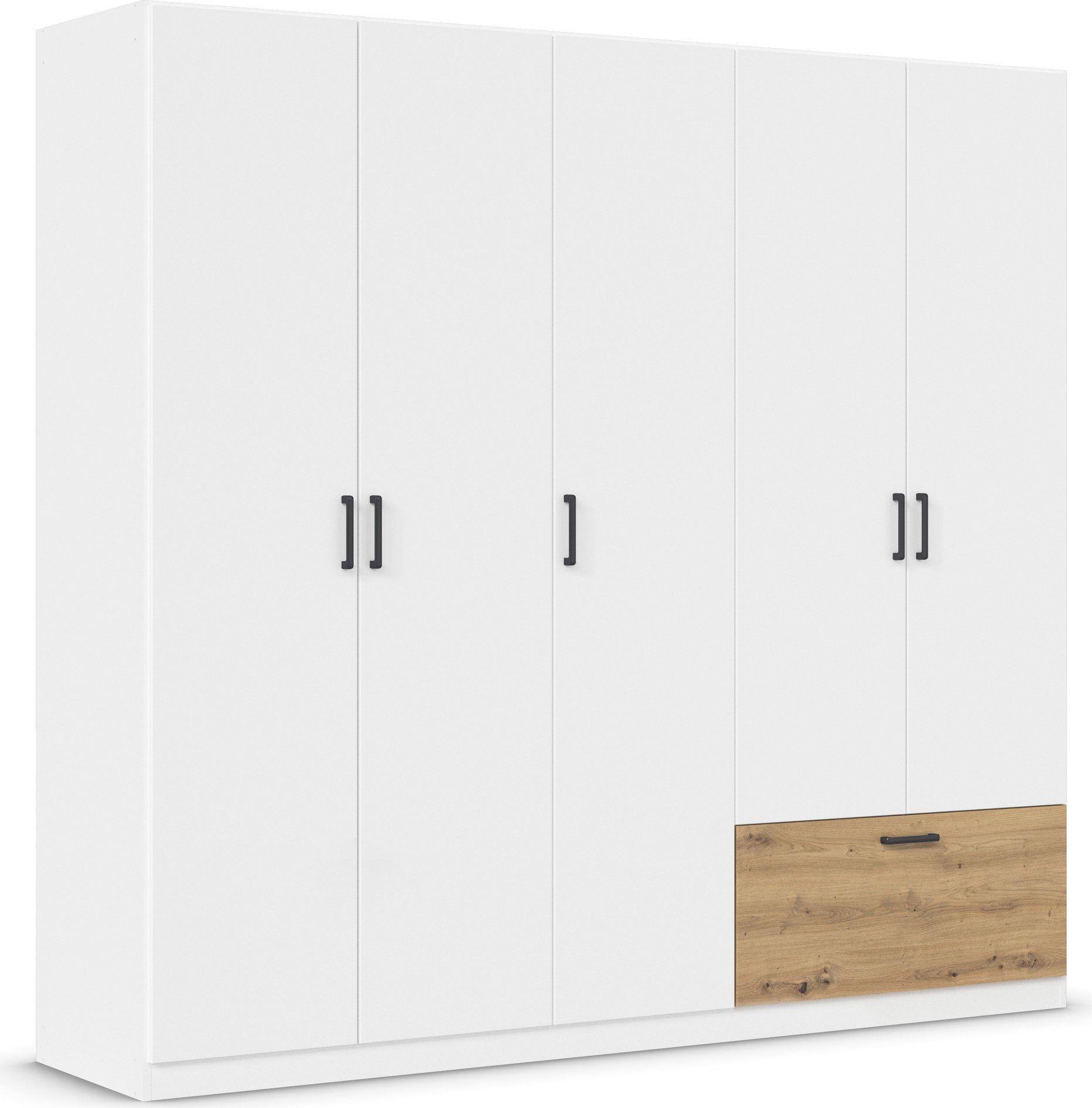 rauch Draaideurkast Kledingkast kast garderobe waskast BARI met lades aan de buitenkant, moderne greep in grijs metallic made in germany