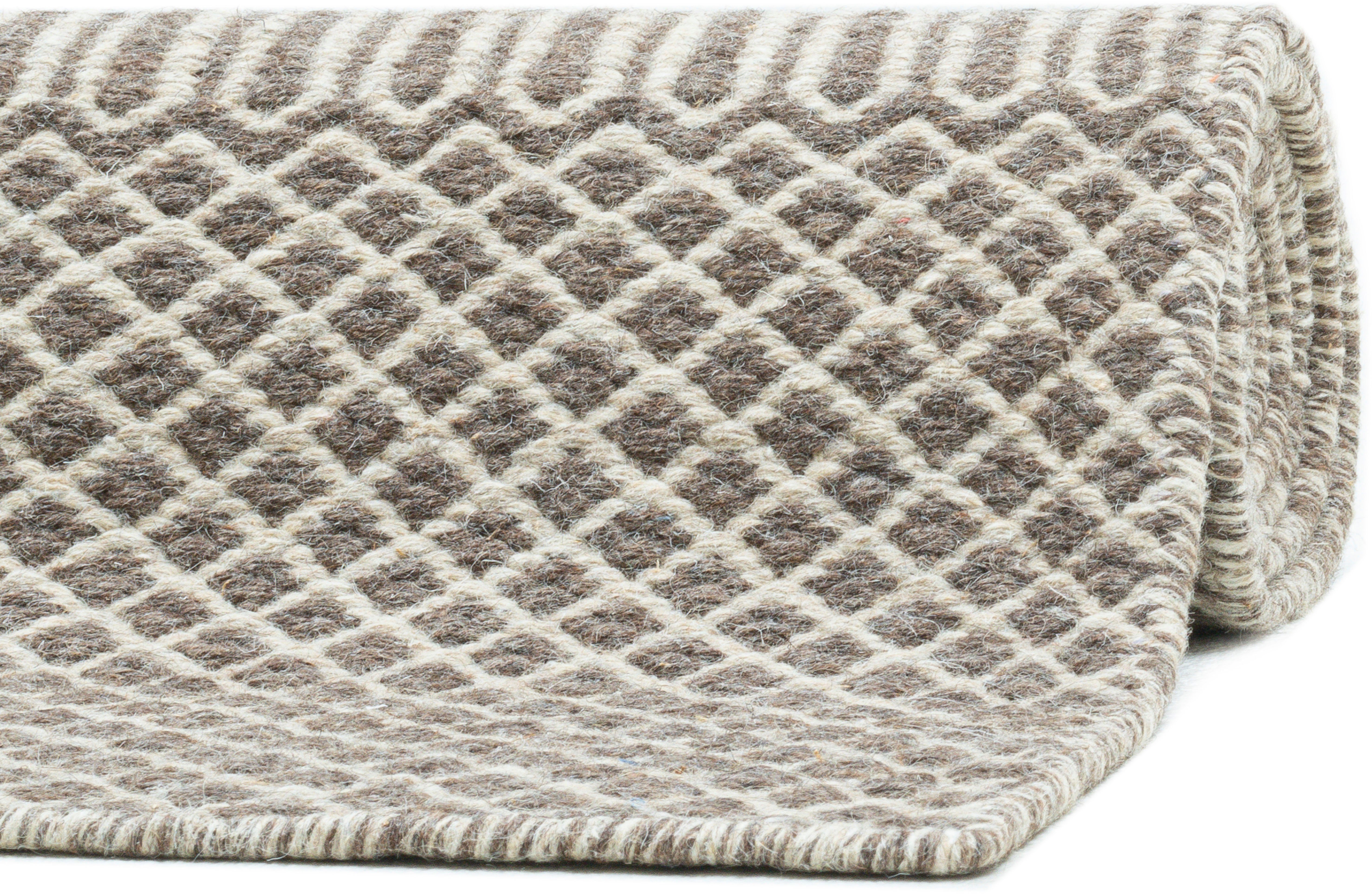 THEKO Wollen kleed Trondheim PO-501 Handgeweven vloerkleed, platweefsel, zuivere wol, met de hand geweven