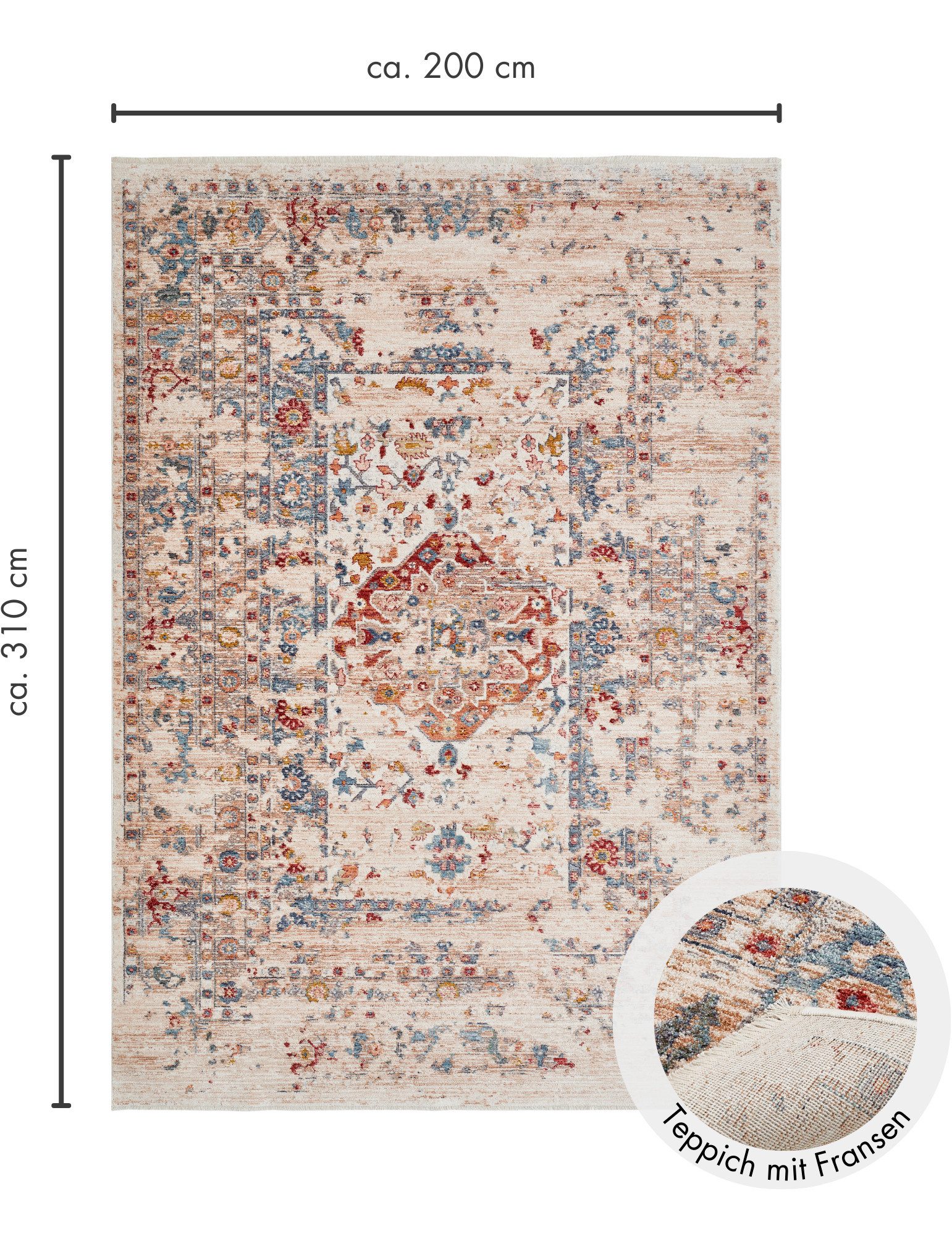 LUXOR living Vloerkleed Rocco Vintage-look, bloemig ontwerp, met franjes, woonkamer, slaapkamer