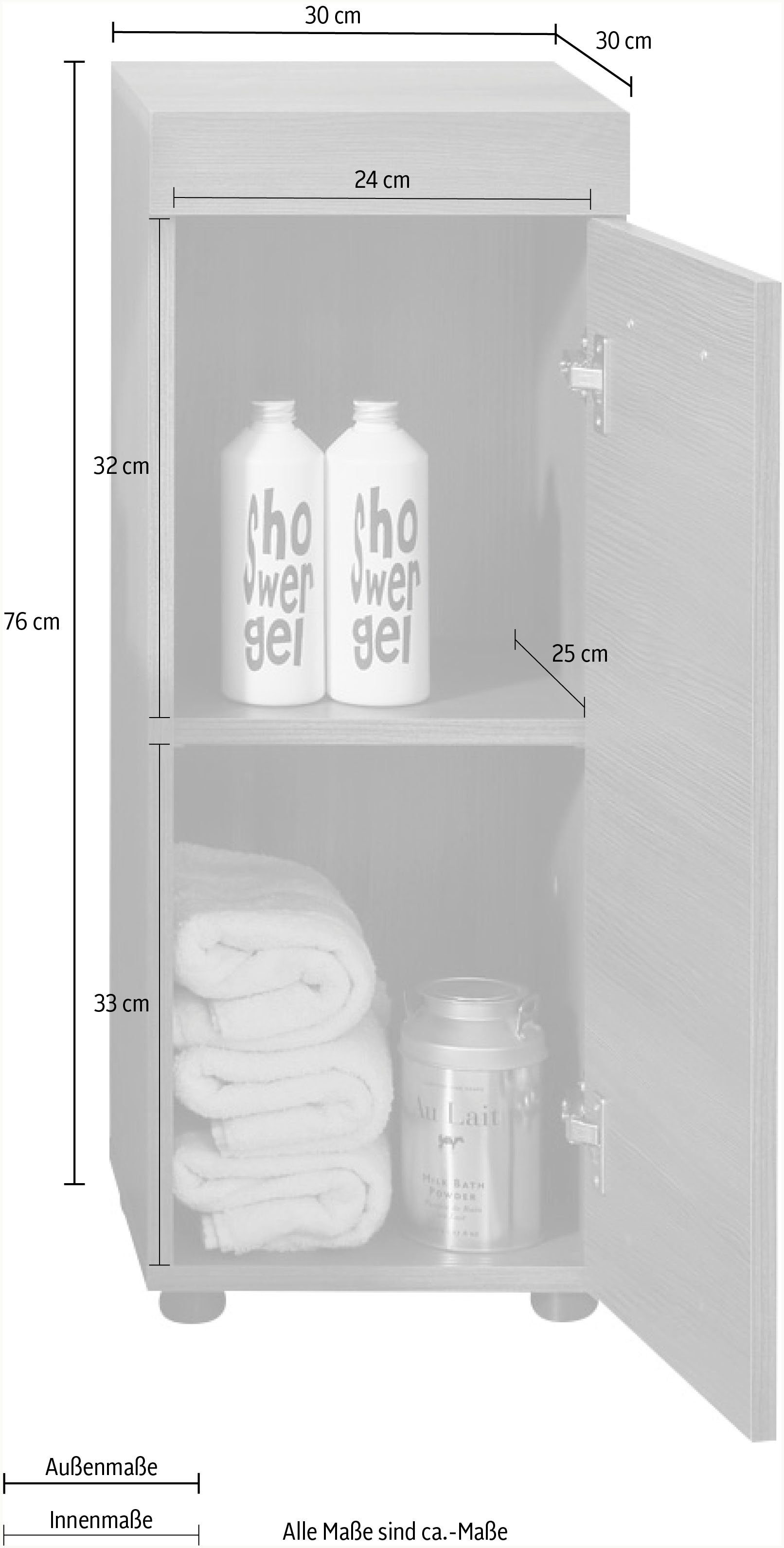 welltime Bergkast Royan Badkommode met 2 vakken in rookzilverkleur - Afmetingen (B/D/H) 30/30/76 cm