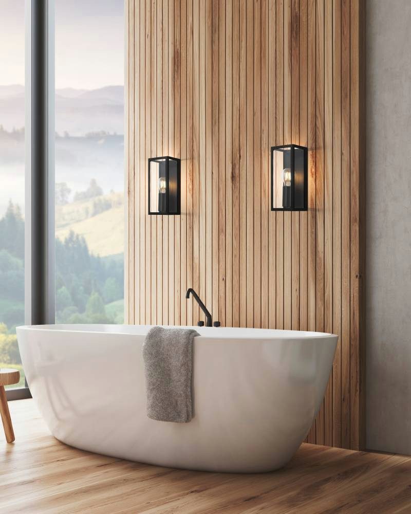 EGLO Wandlamp AMEZOLA Wandlamp, staal en glas, lamp, E27, IP44, slaapkamerlamp (1 stuk)