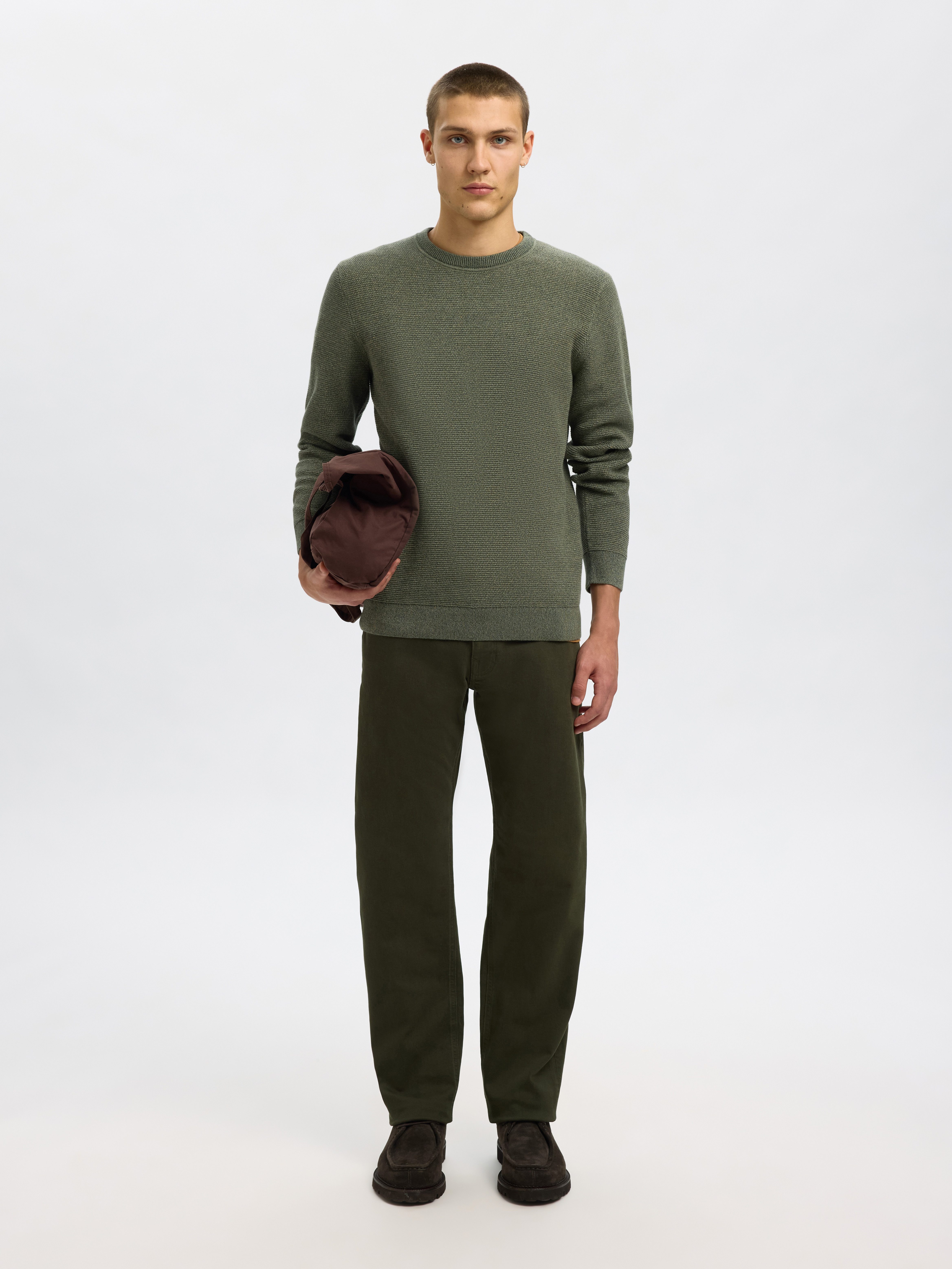 SELECTED HOMME Gebreide trui SLHROSS LS KNIT STRUCTURE CREW NECK NOOS
