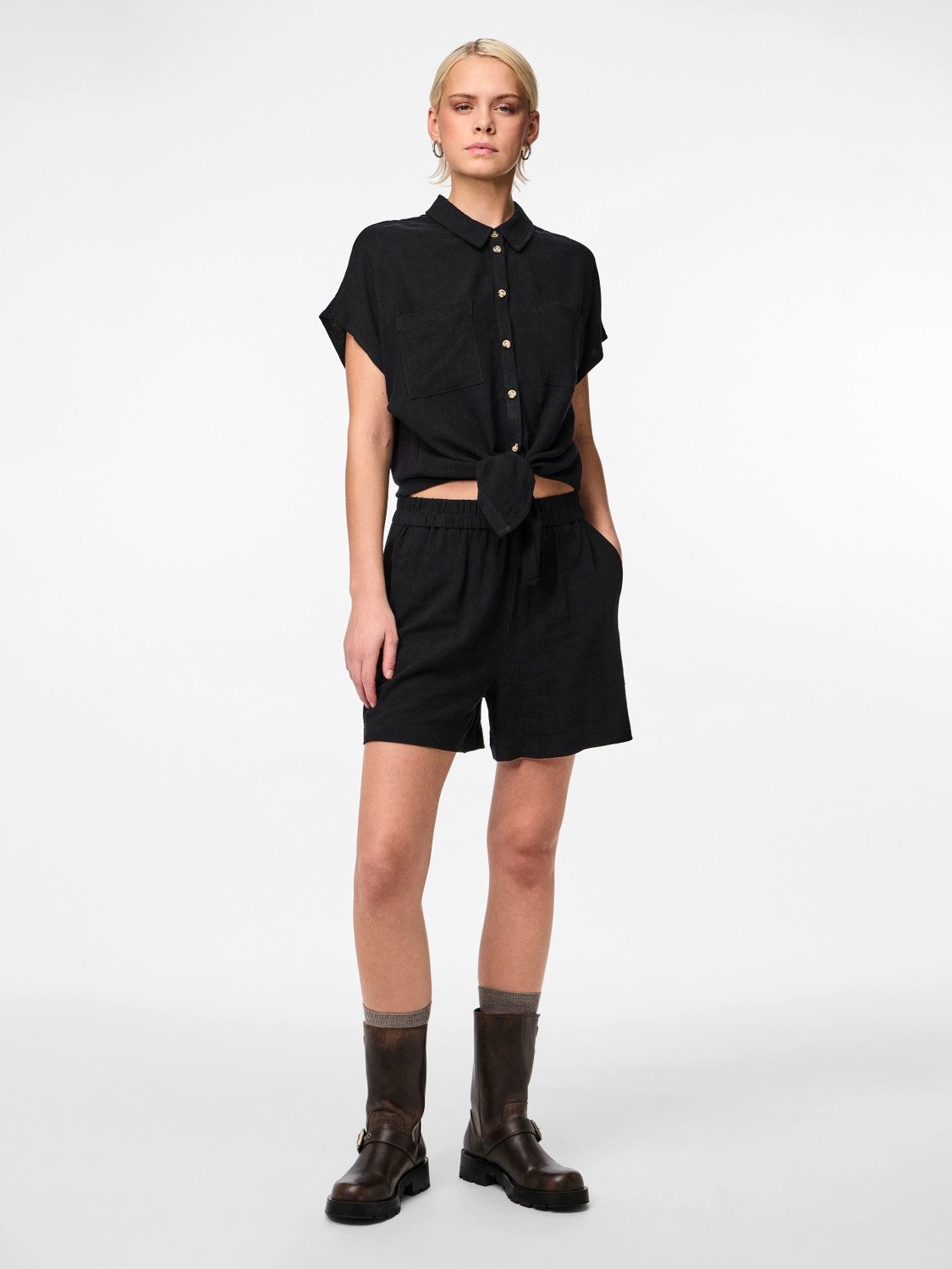 pieces Blouse met korte mouwen PCVINSTY SS LINEN TIE SHIRT NOOS
