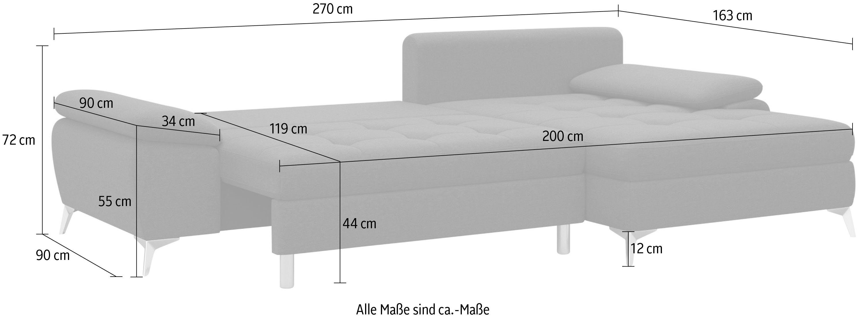 sit&more Hoekbank Latigo L-vorm met récamier, naar keuze met slaapfunctie en bedkist