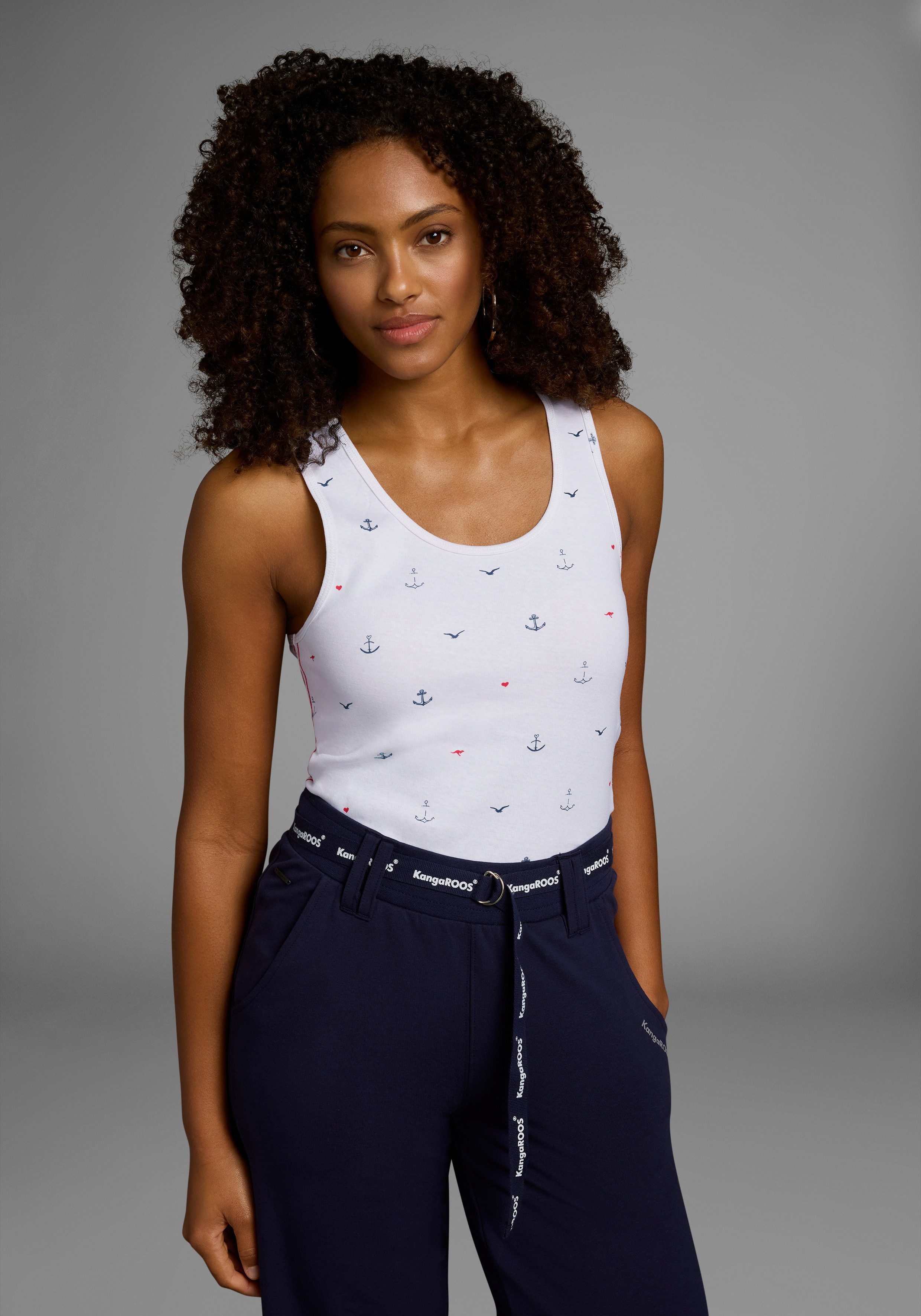 KangaROOS Geribde tanktop in een set van 2 - 1x uni + 1x gedessineerd (set, 2-delig, 2 stuks)