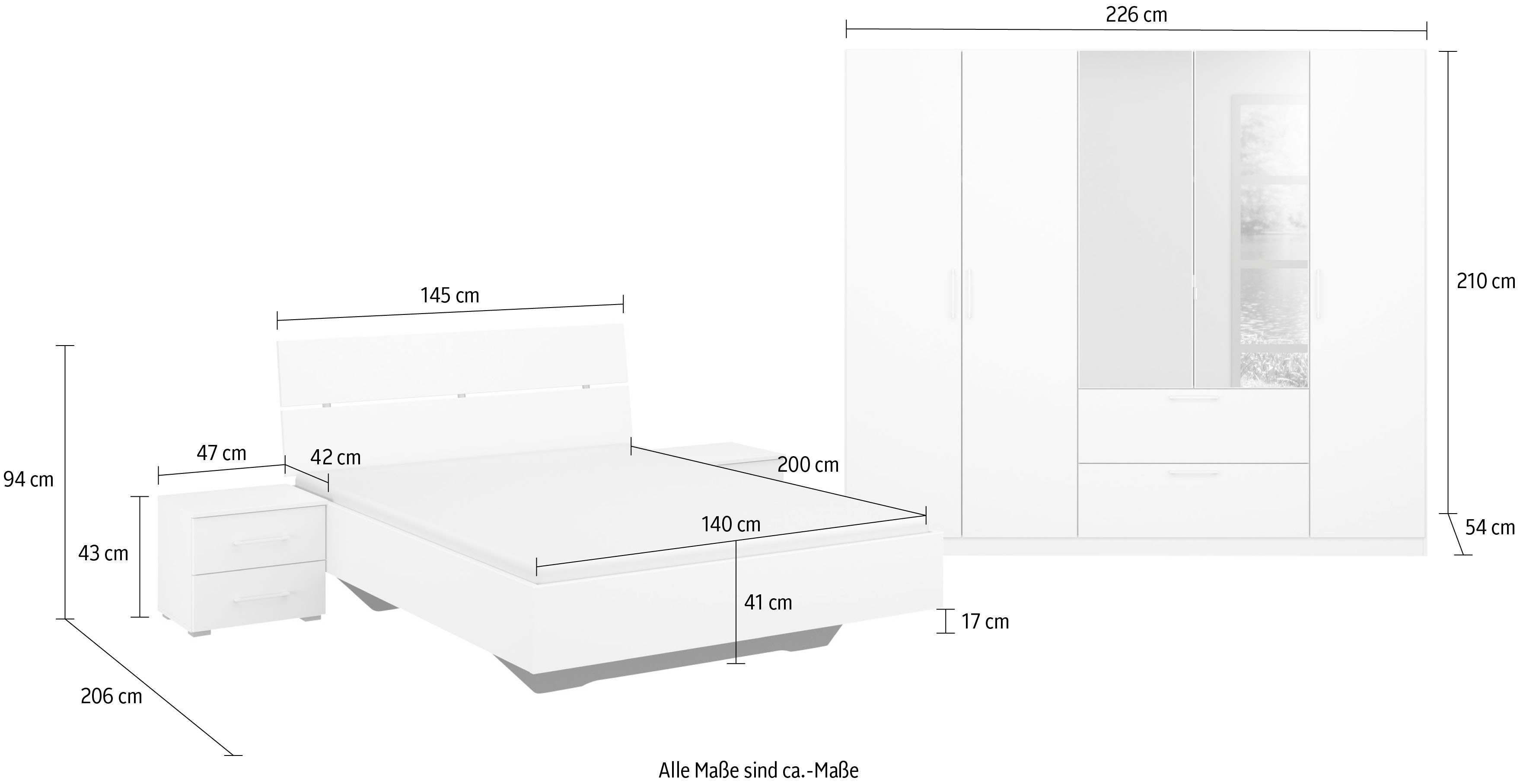 Slaapkamerserie Compleet slaapkamer Challenger (Set van 4 delen) Kast 2 breedtes, bed 3 breedtes, 2 nachttafels MADE IN GERMANY