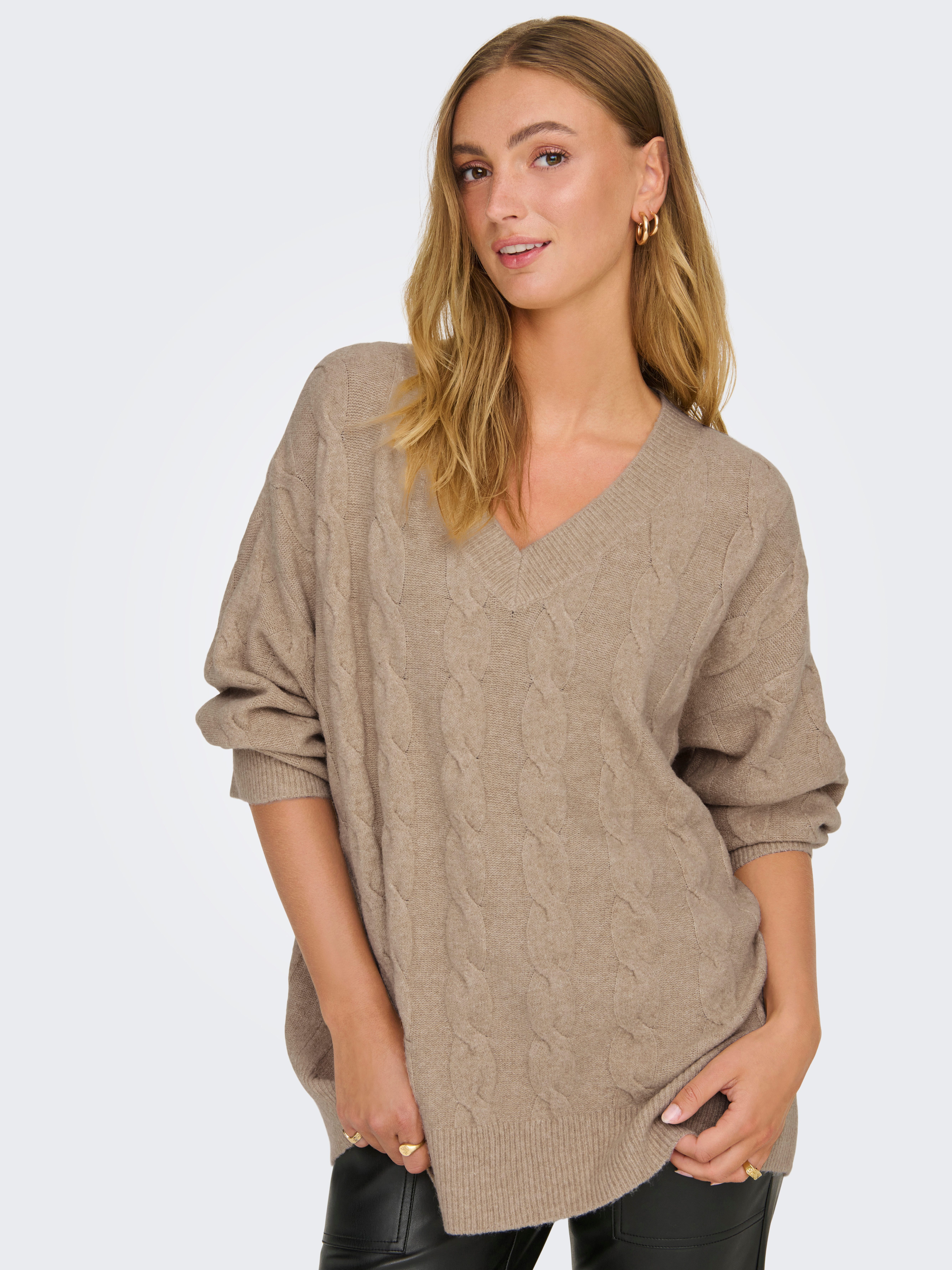 Only Trui met V-hals ONLJEANETT LIFE L/S CABLE V-NECK CC KNT