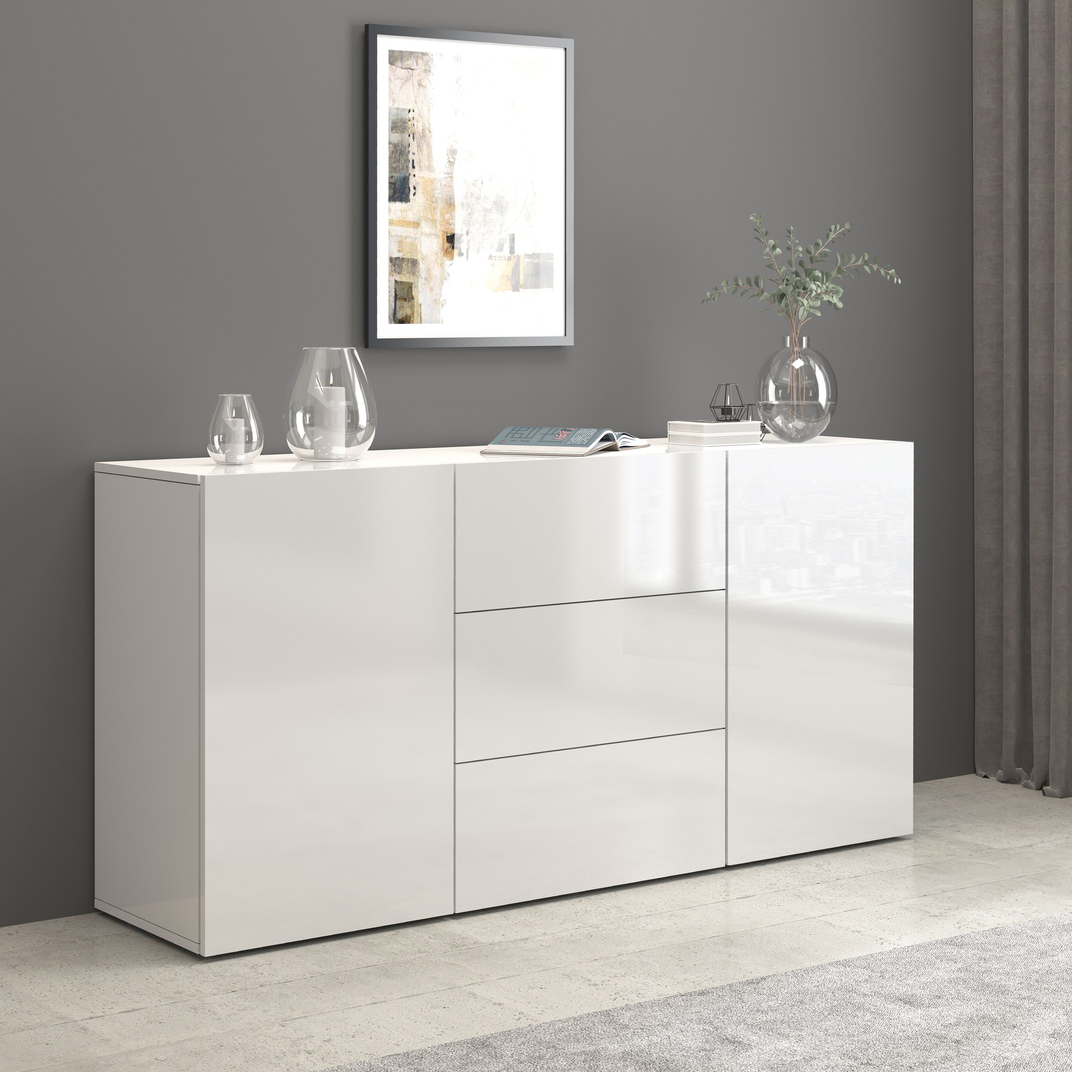 INOSIGN Dressoir Egypt, Ladekast, Kast, Buffet, greeploos 2 deuren, 3 lades, volledig hoogglans gelakt breedte 160