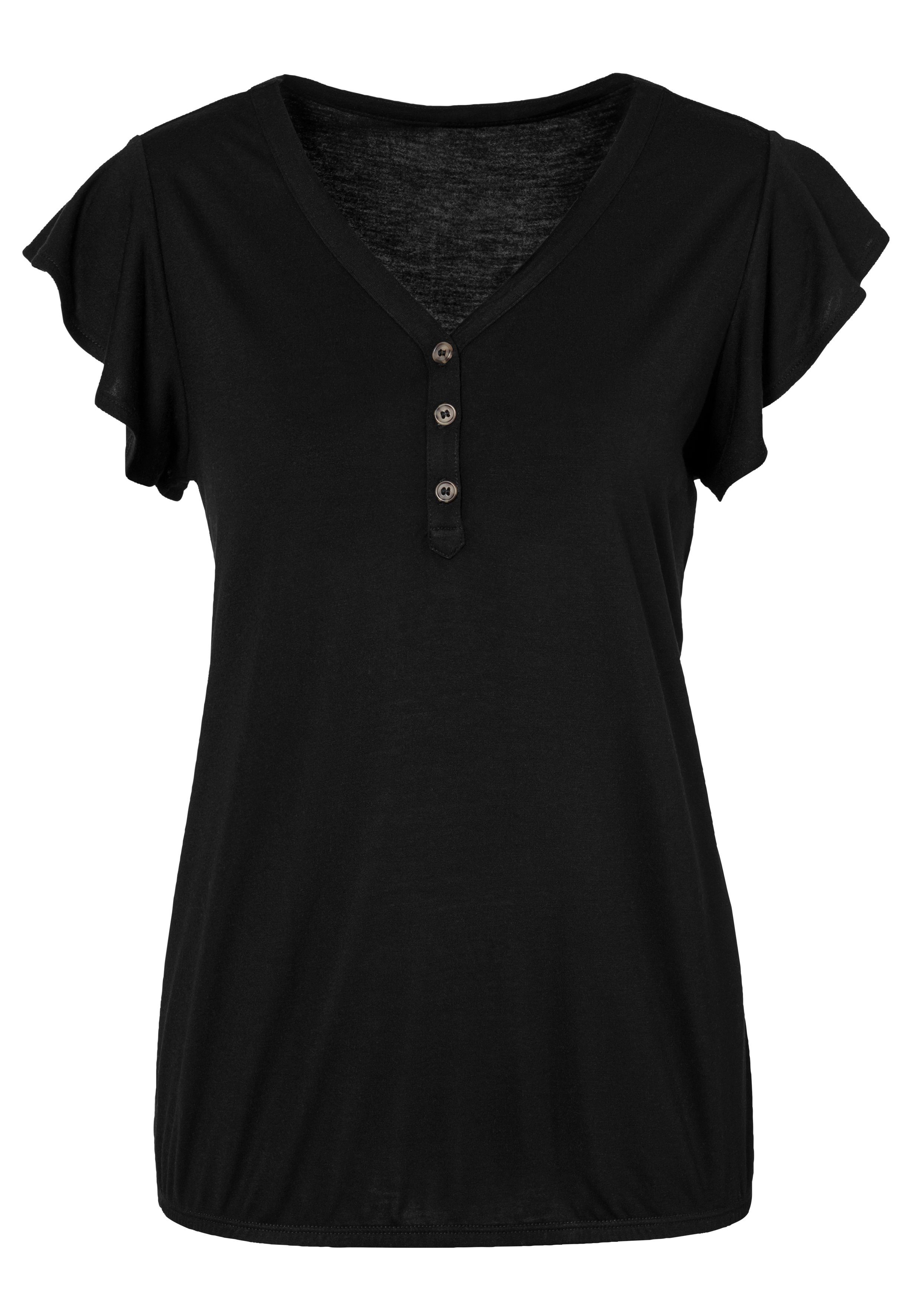 Lascana Shirttop Met knopenlijst en vleugel mouwen (2-delig, Set van 2)