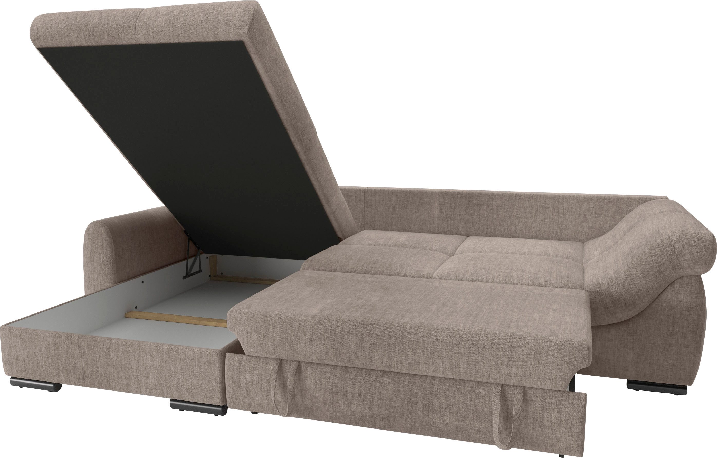 Mr. Couch Hoekbank Livorno DuraFlex L-vorm incl. hoogslaper beduitbreiding, xl bedbox wit gecoat