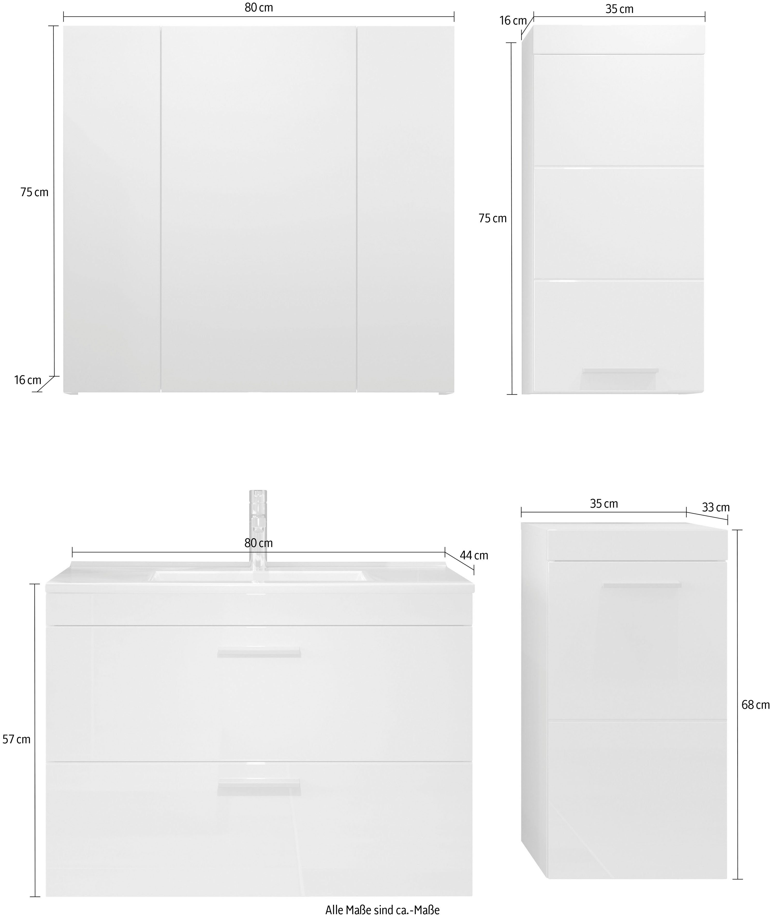 welltime Badkamerset Dormoletto Hangende badkamermeubels inclusief inbouwwastafel (5-delig)