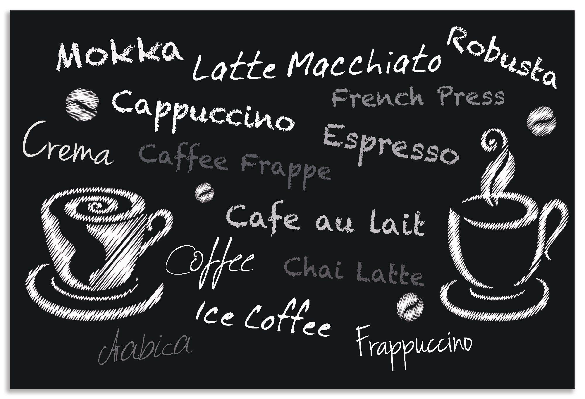 Artland Keukenwand Koffie. Designelementen op een bord Aluminium spatscherm met plakband, gemakkelijke montage