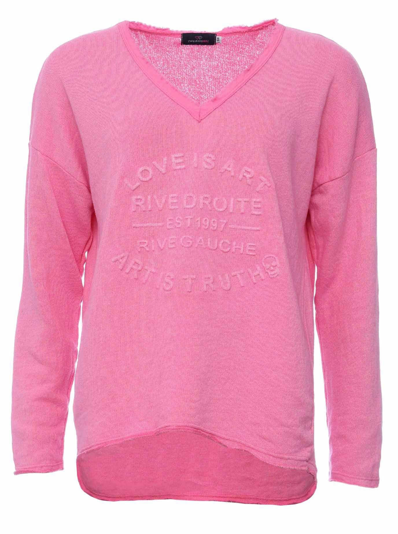 Zwillingsherz Sweatshirt met rafelige v-halslijn in vintage-look