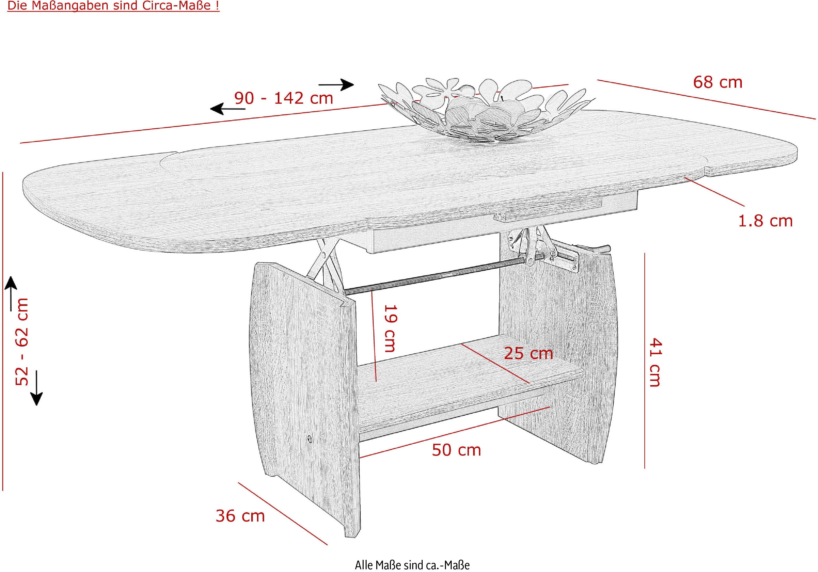 HELA Salontafel In hoogte verstelbaar en uittrekbaar