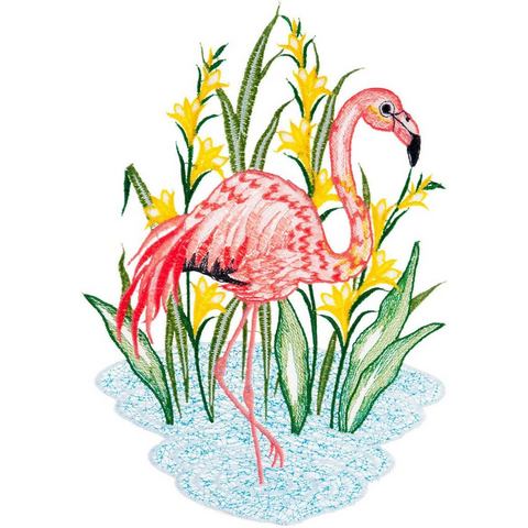 W. Reuter & Sohn Plauener Spitze® Vensterbeeld Fensterbild Flamingo farbig