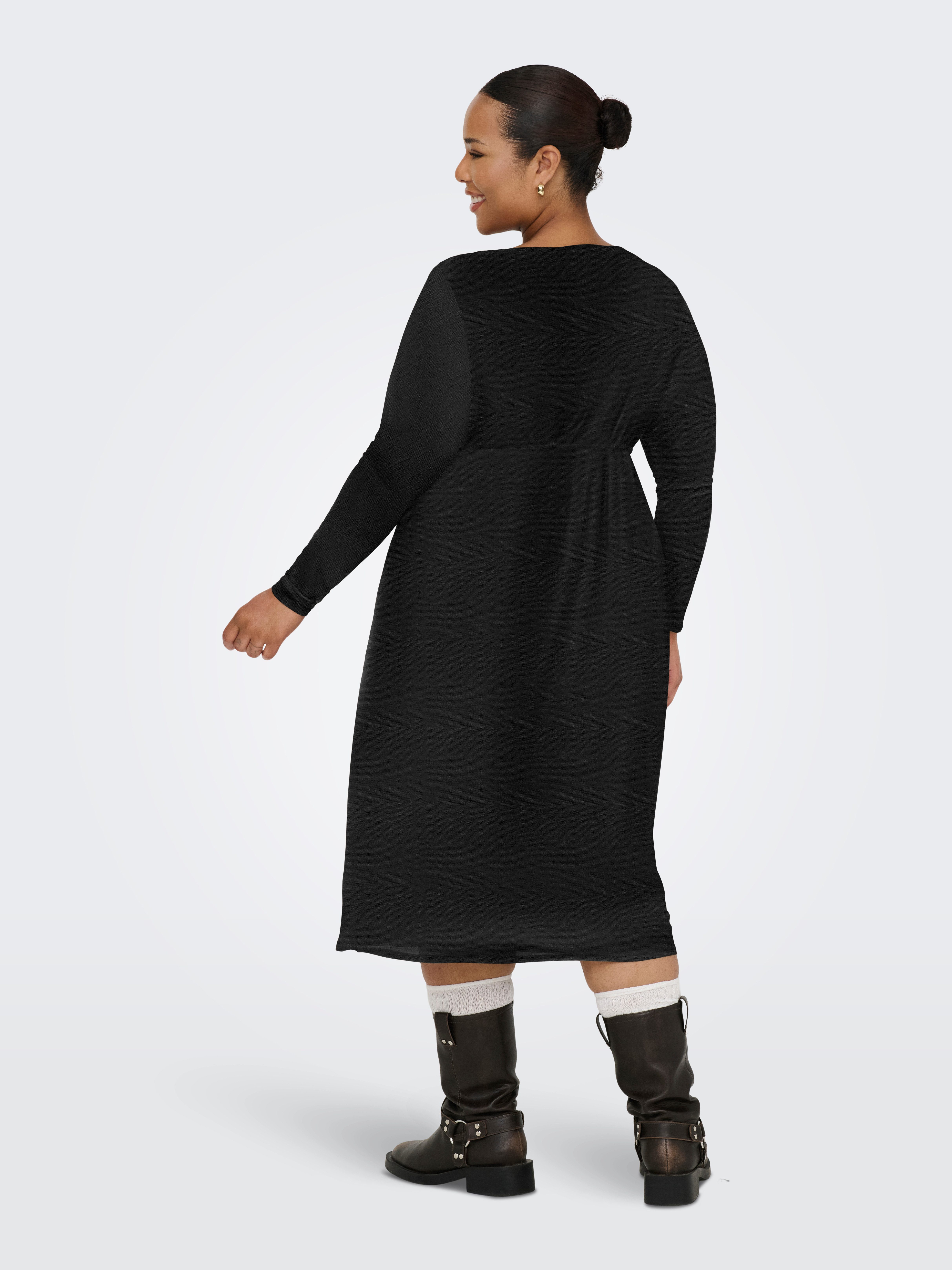 ONLY CARMAKOMA Chiffon jurk CARFOREST LIFE LS BOATNECK BLK DRESS JRS
