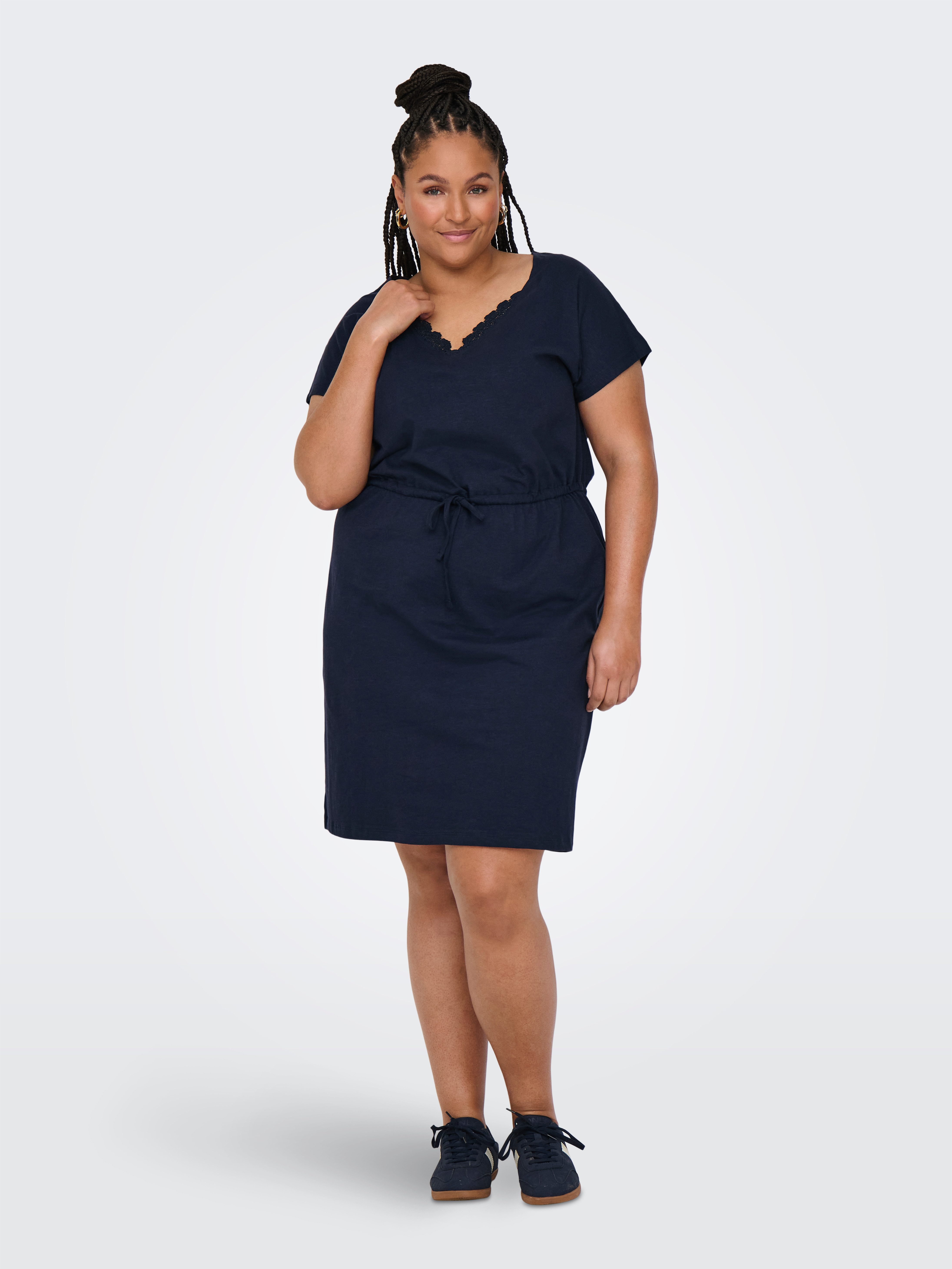 ONLY CARMAKOMA Jerseyjurk CARLILA S/L V-NECK KNEE DRESS JRS BS
