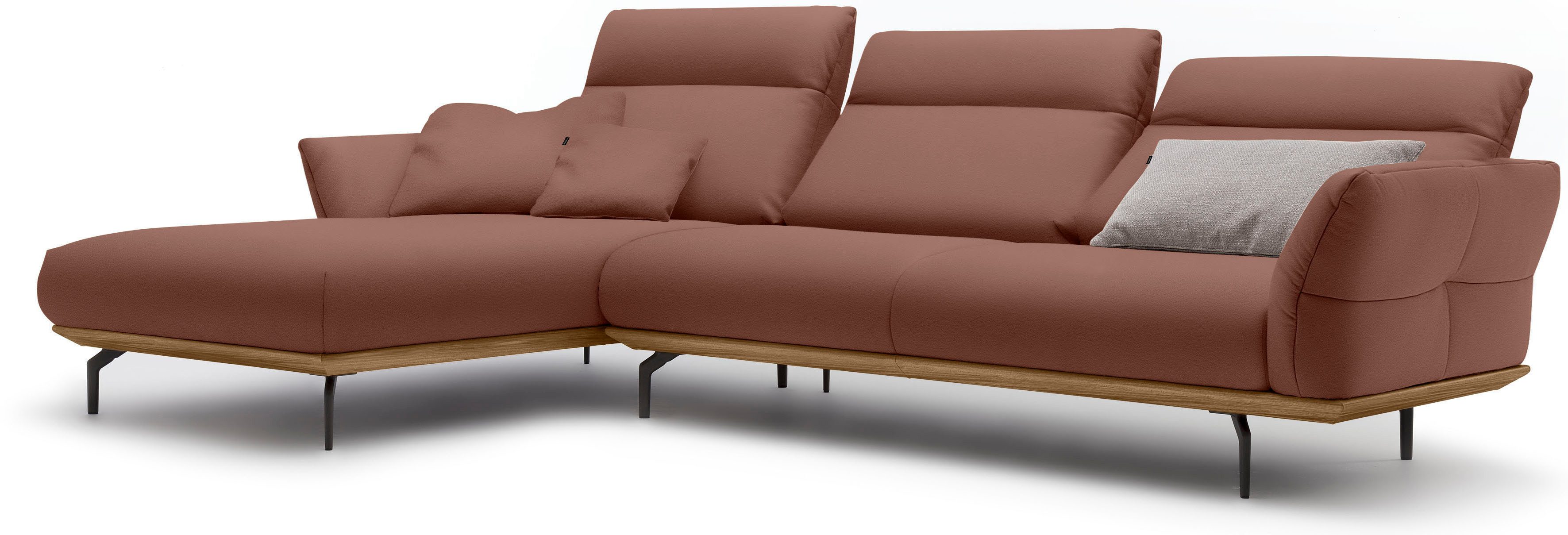 Creation BY ROLF BENZ Hoekbank CR.460 Sokkel in walnotenhout, onderstel in umbra grijs, breedte 318 cm