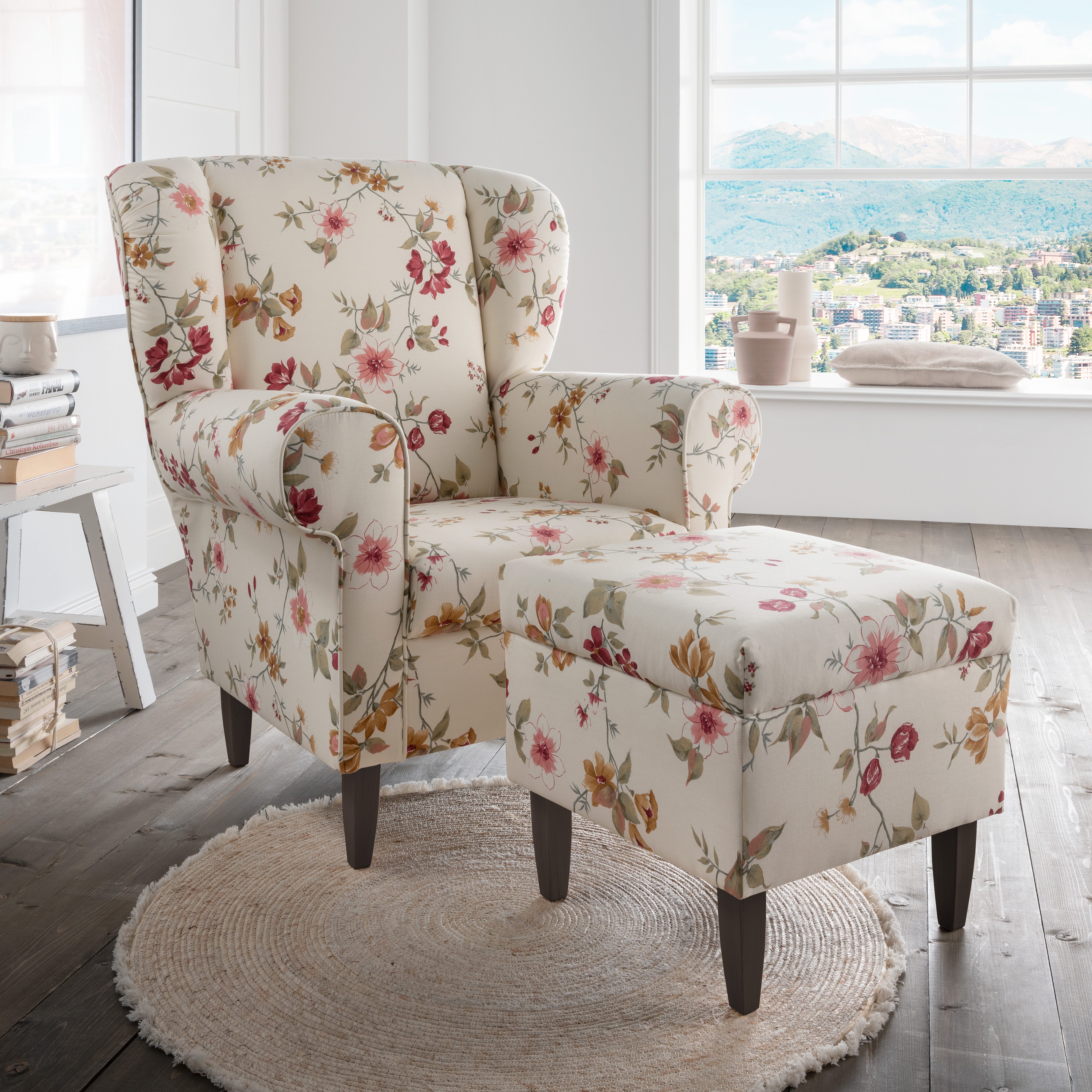 Home affaire Fauteuil Asino met pied-de-poule overtrekstof, naar keuze met hocker
