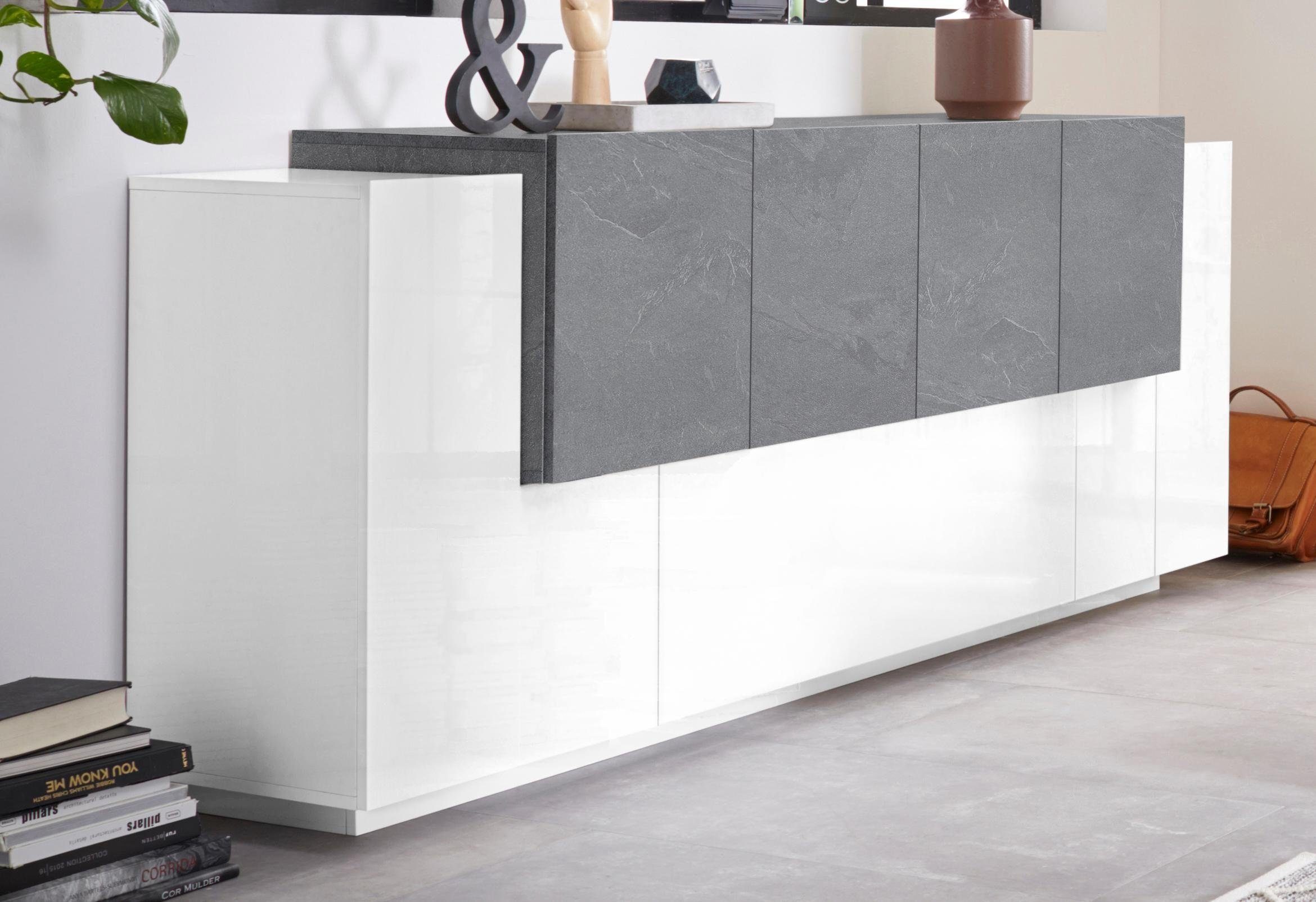 Tecnos Dressoir Coro, commode, kast, buffet, greeploos met legplanken dressoirs maat 200x45x86 cm grijs