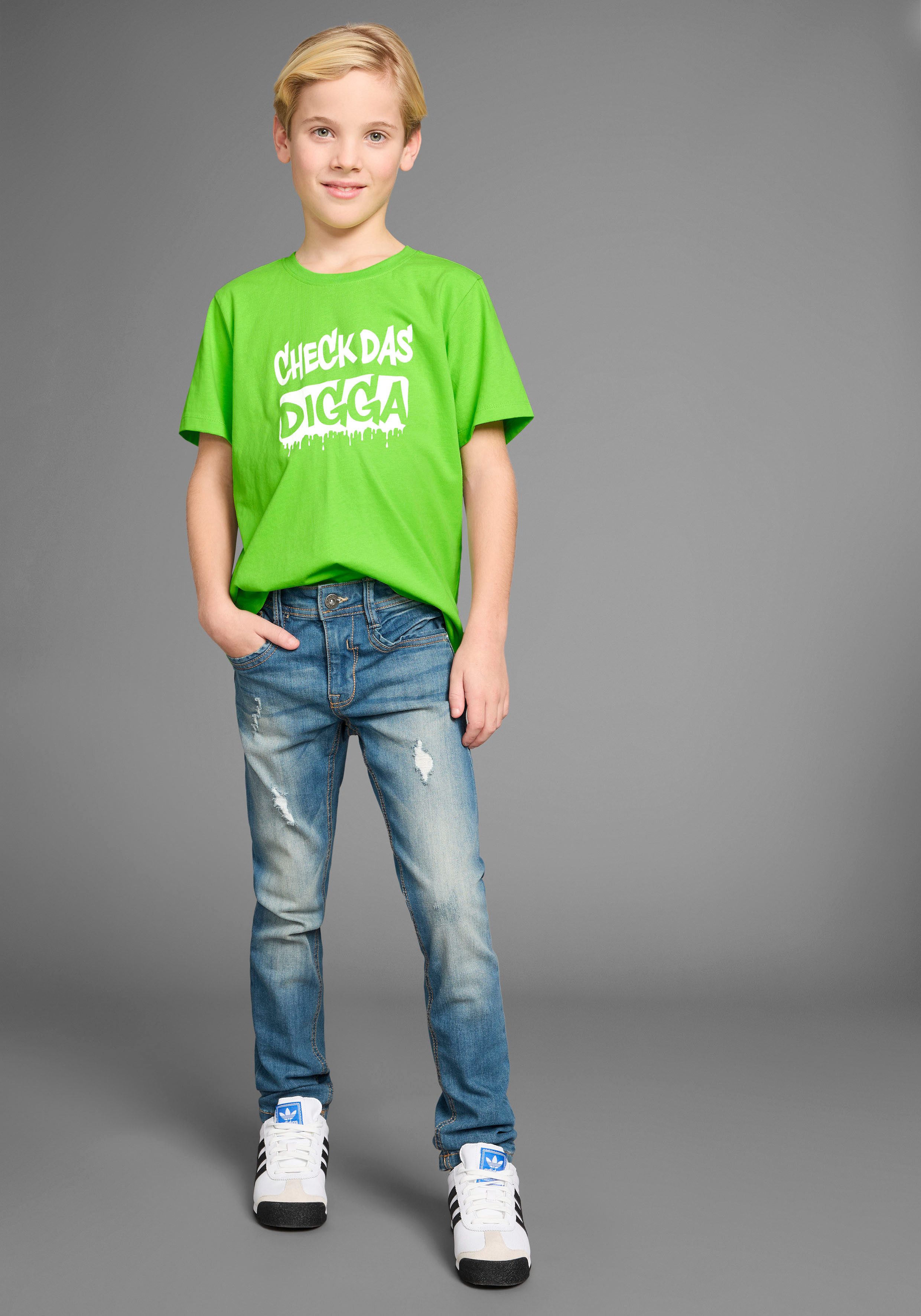 KIDSWORLD T-shirt Sprücheshirt: CHECK DAS DIGGA Korte mouwen, basic pasvorm, bedrukt, ronde hals