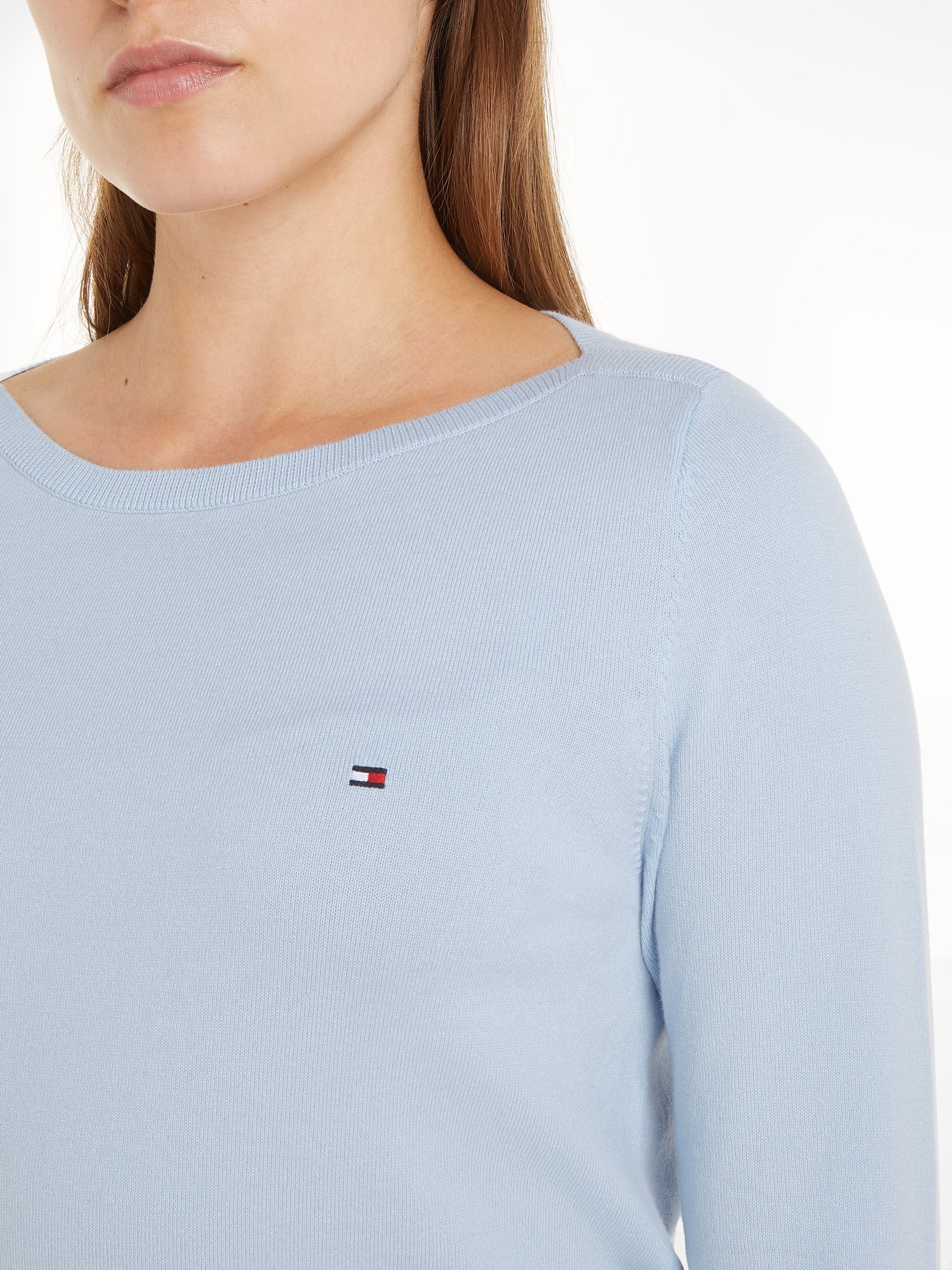 Tommy Hilfiger Gebreide trui CO JERSEY STITCH BOAT-NK SWEATER met -merklabel op de mouw