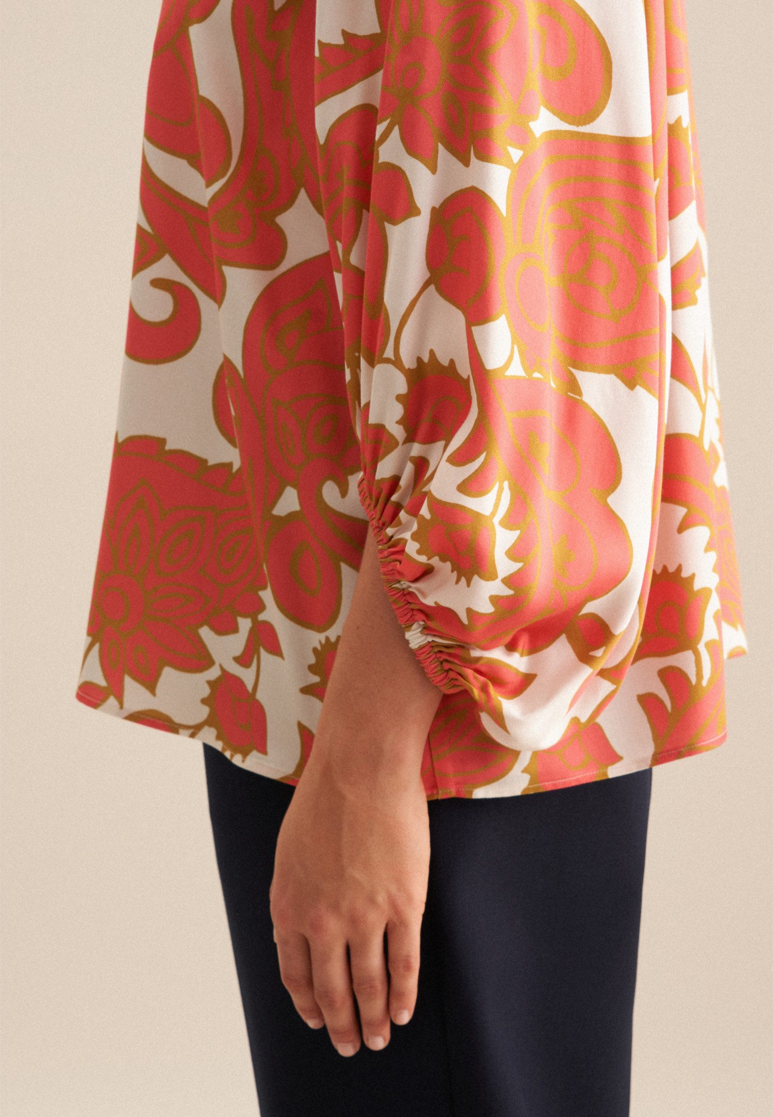 seidensticker Shirtblouse Zwarte roos 3/4-mouw v-hals paisley