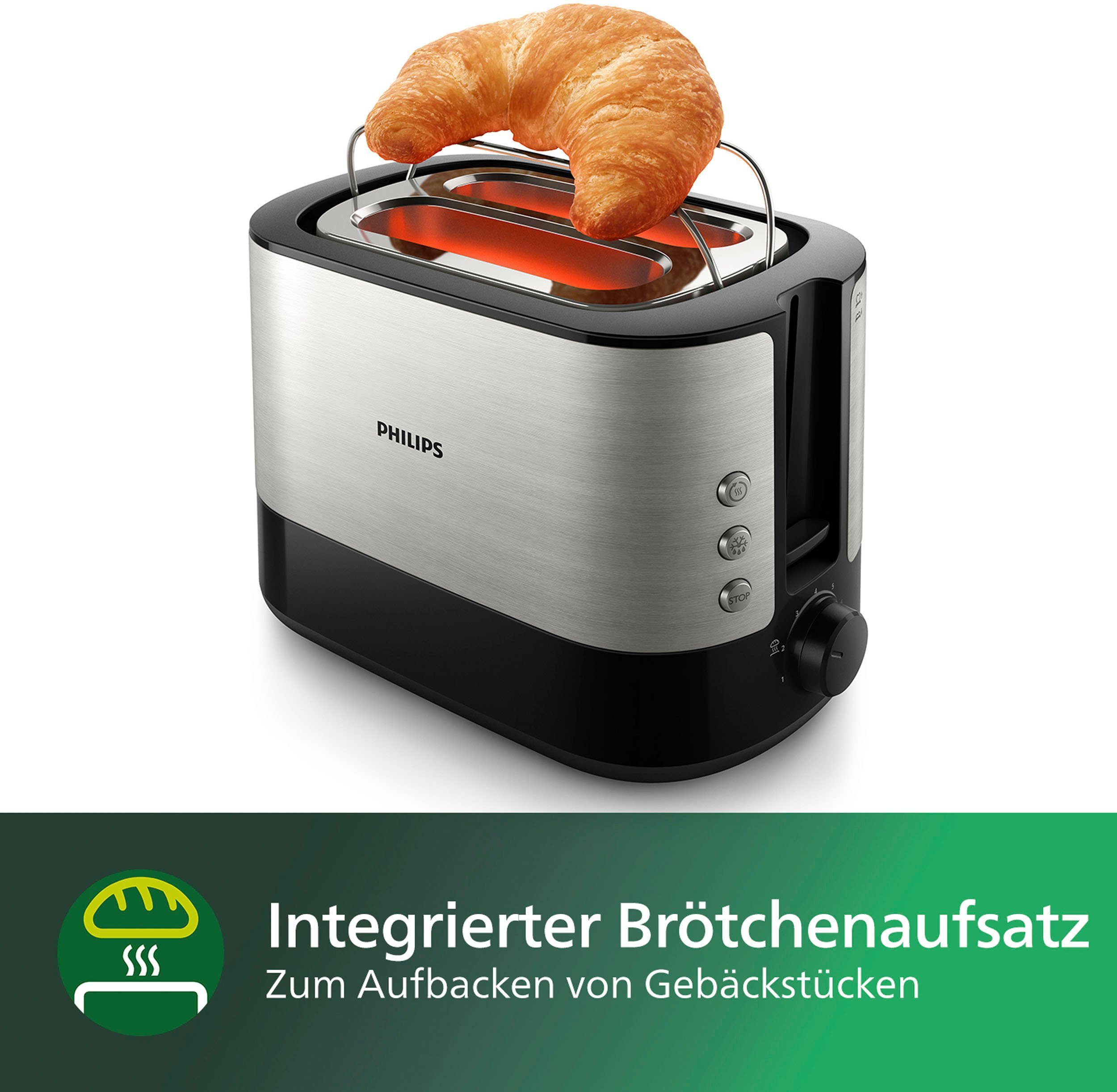 Philips Toaster HD2637/90 Viva Collection Broodrooster, kruimellade, 7 bruiningsniveaus, zilver