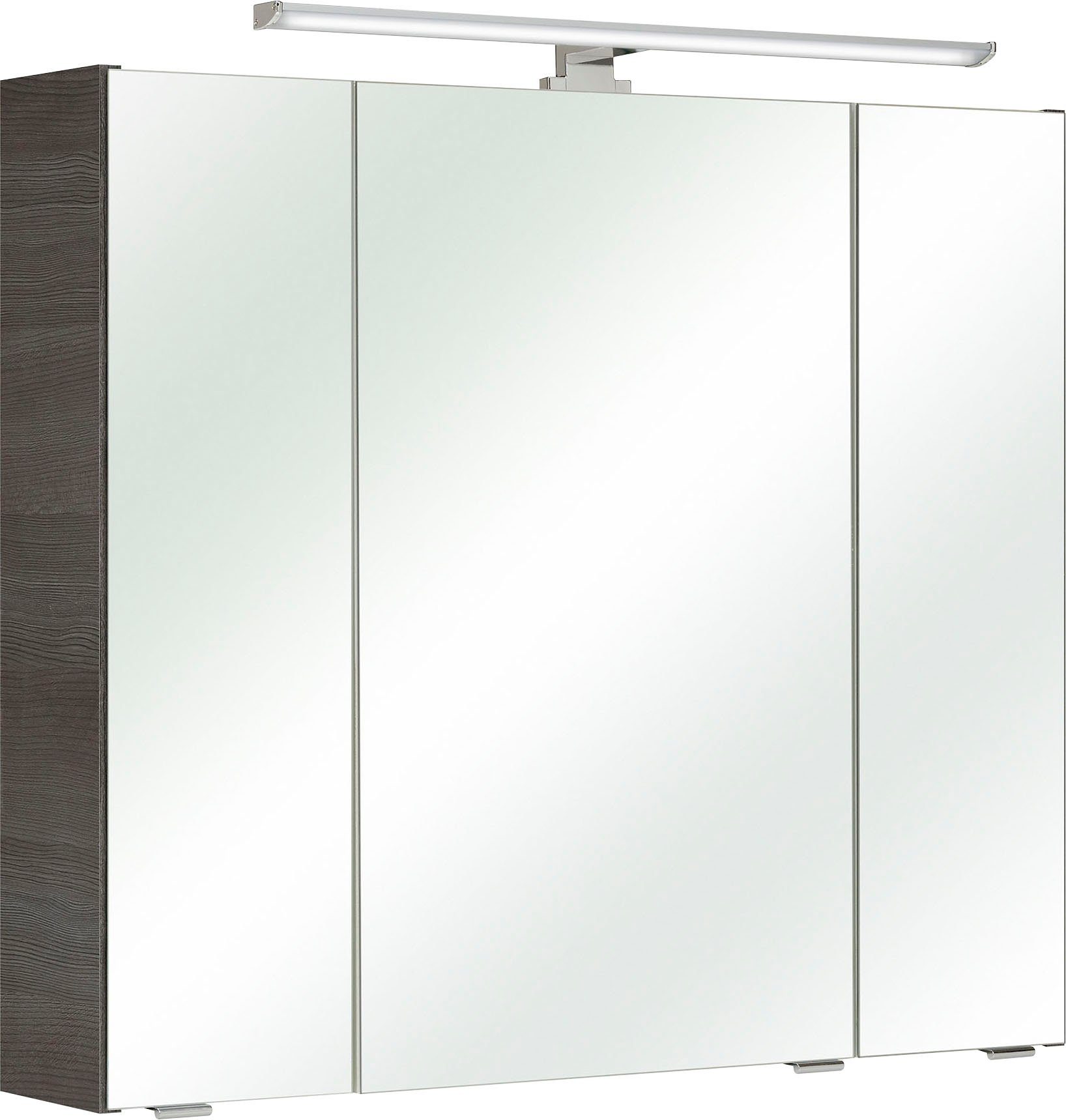 PELIPAL Spiegelkast Quickset Breedte 80 cm, 3-deurs, ledverlichting, schakelaar-/stekkerdoos, deurdemper