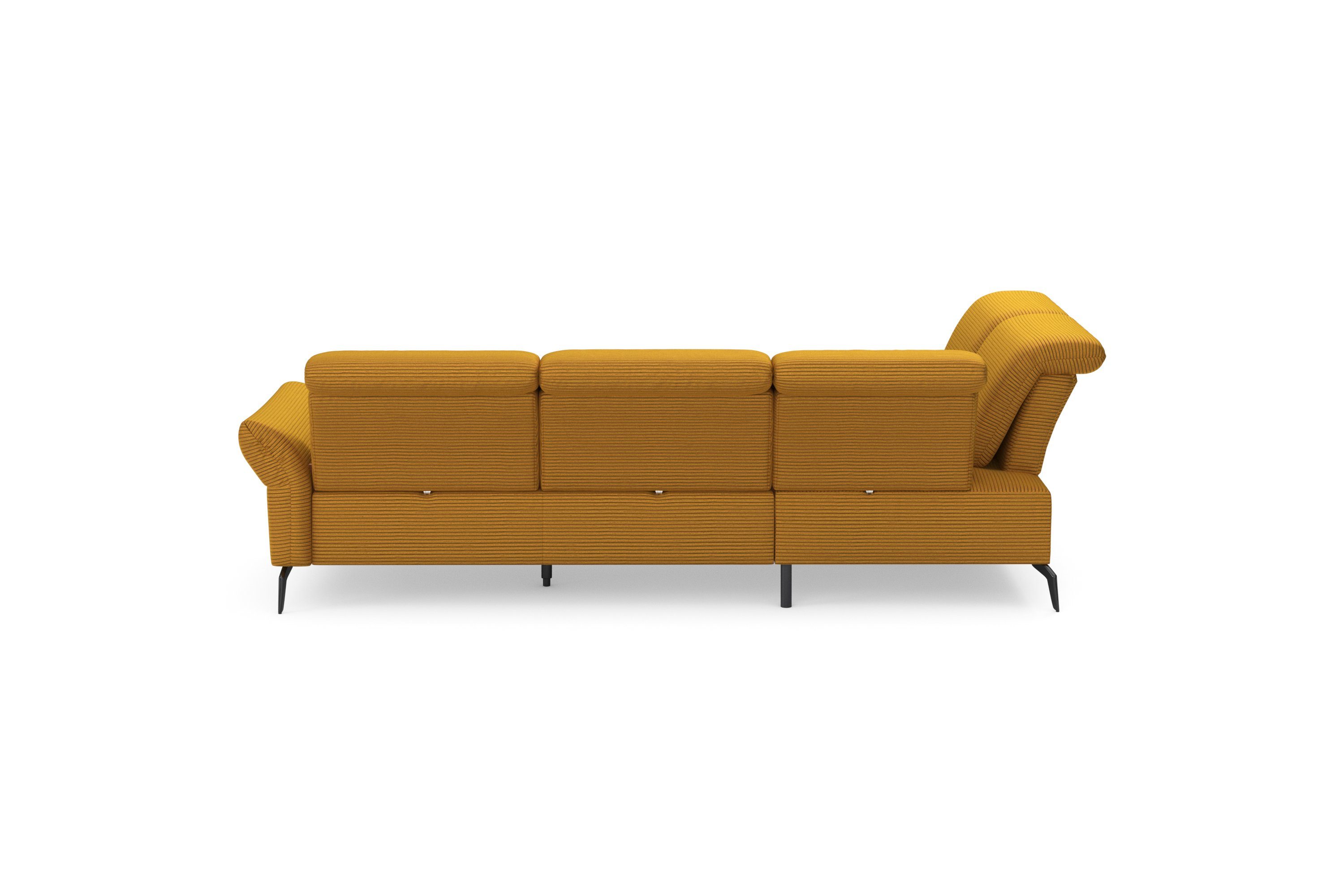 INOSIGN Hoekbank Coco L-vorm Verstelbare zitdiepte, armleuning en hoofdeind, cordbekleding, poothoogte 15 cm
