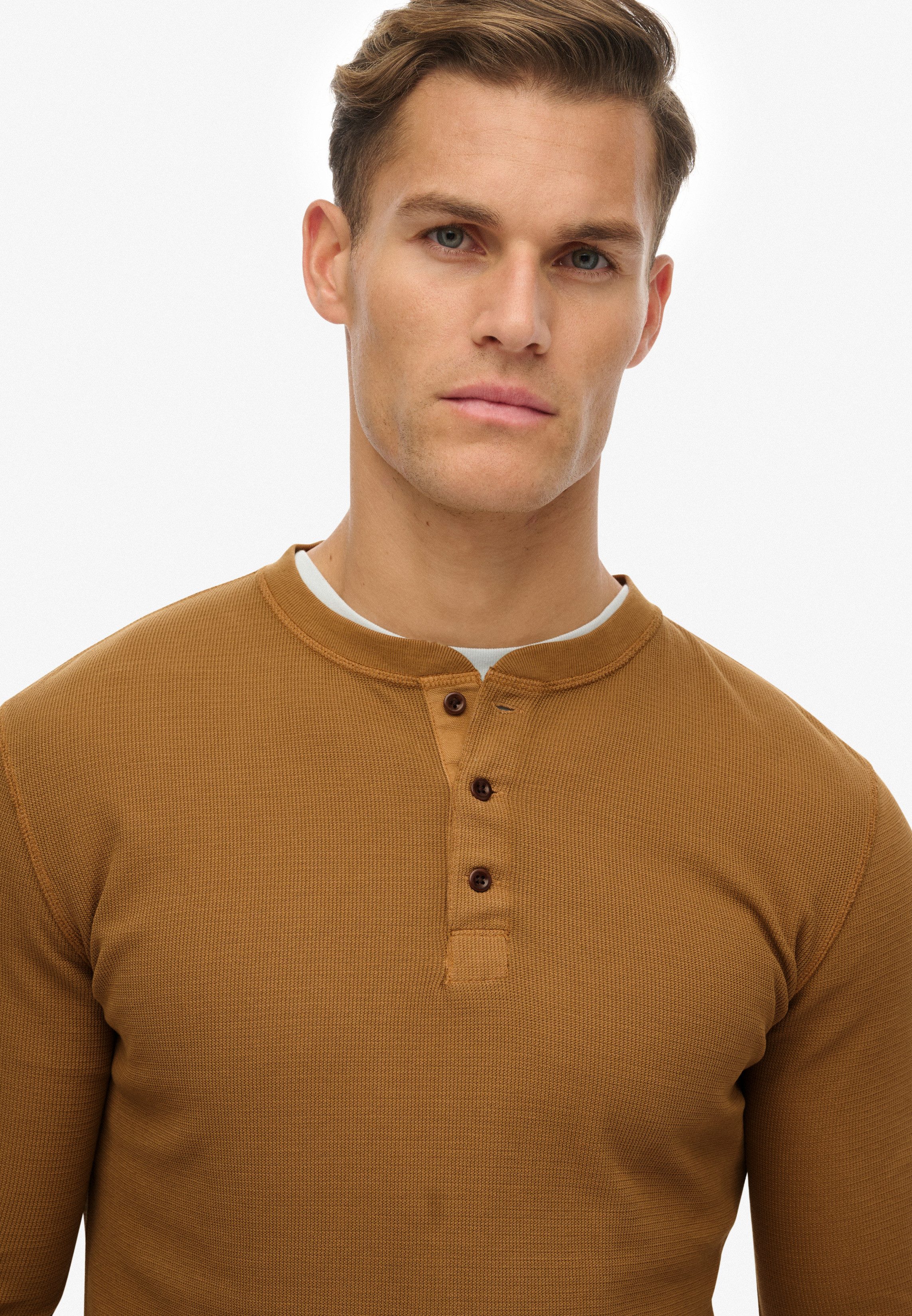 Superdry Shirt met lange mouwen WAFFLE LONG SLEEVE HENLEY TOP