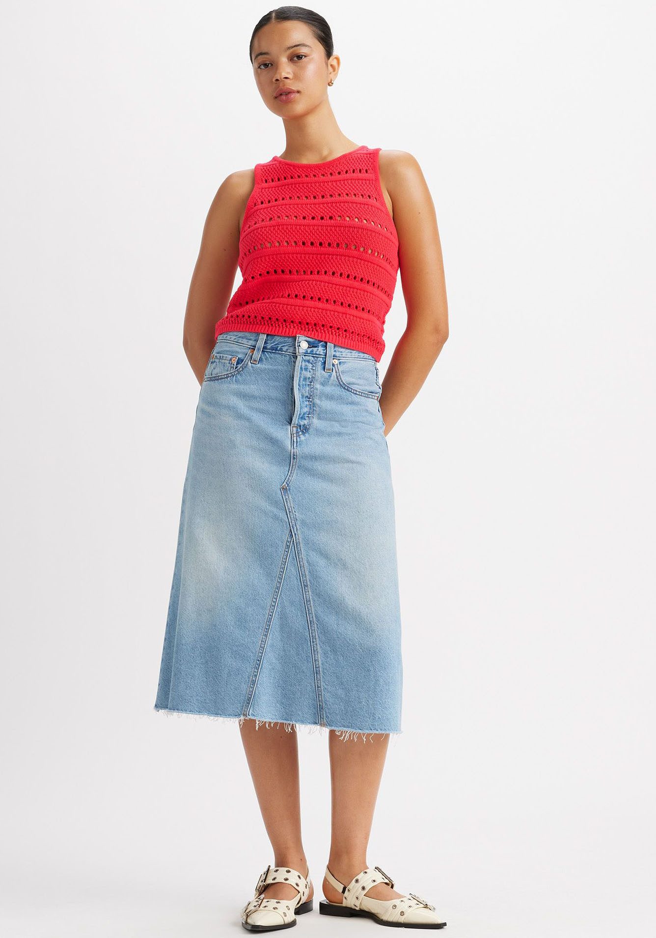 Levi's® Jeans rok HR A LINE DECON SKIRT in trendy midi-lengte met rafelige rand