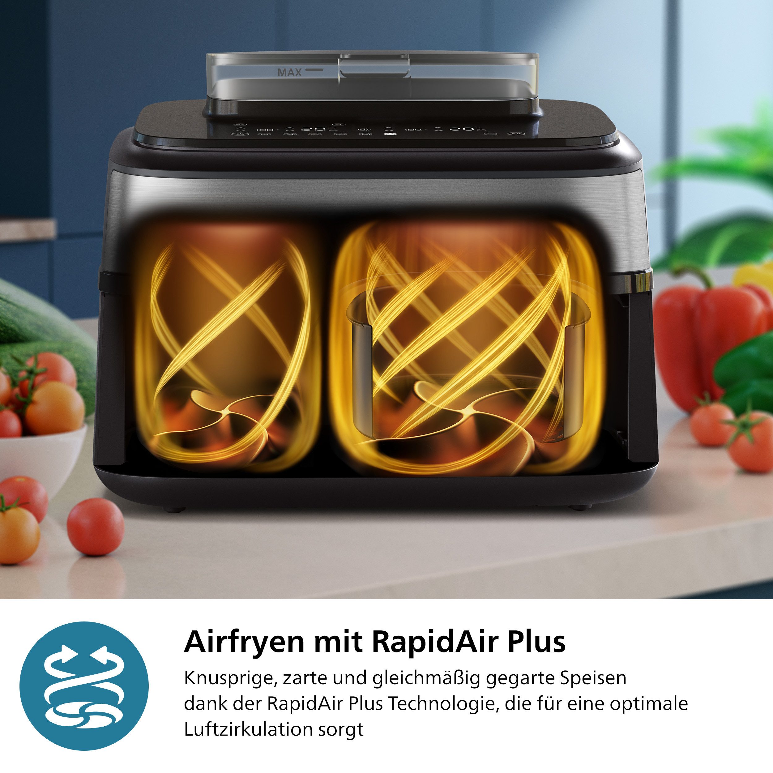 Philips Airfryer NA555/00 Steam Airfryer 5000 Series Dual Basket, 9L Kapazität (3L+6L)
