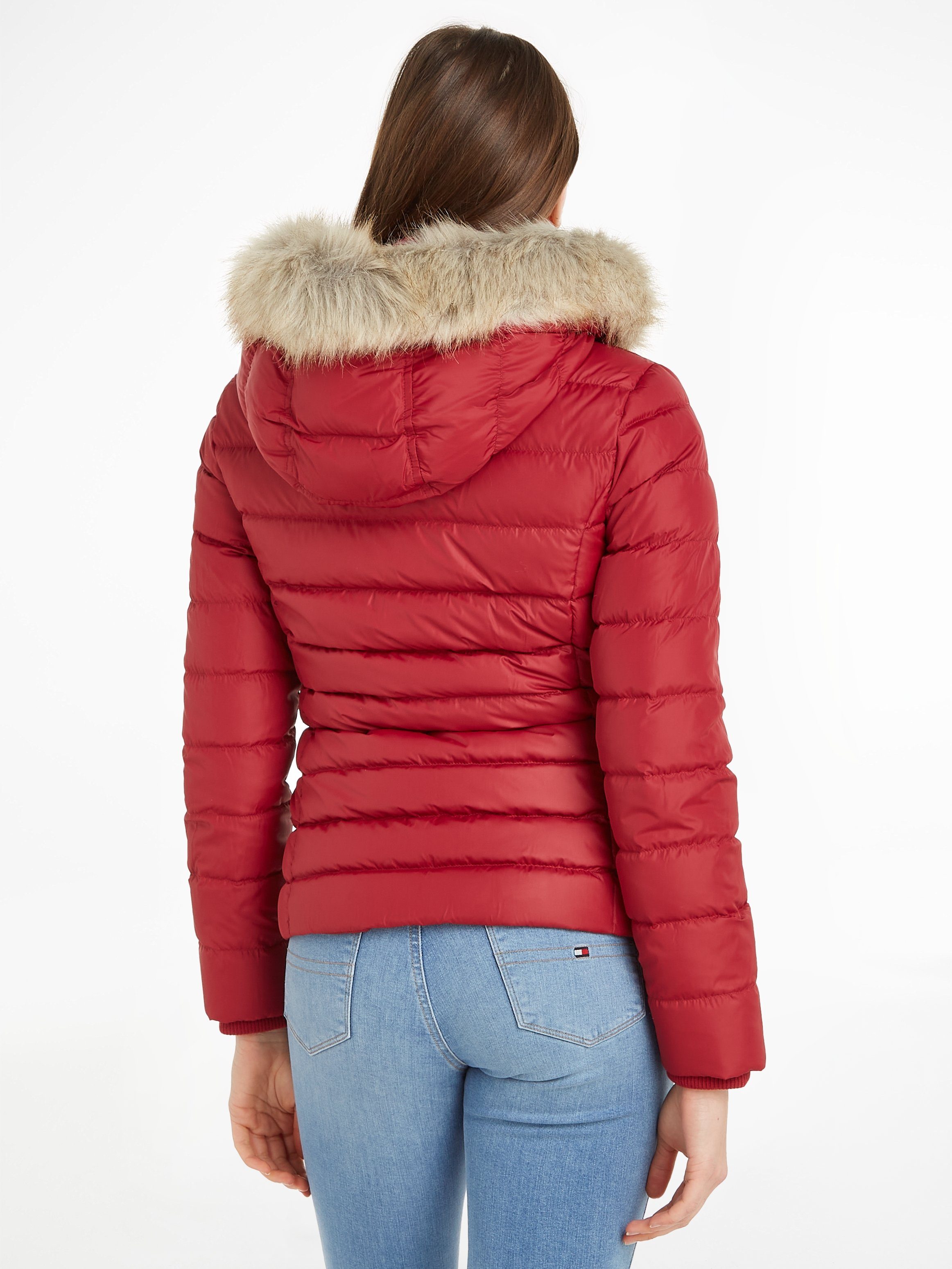 TOMMY JEANS Donsjack BASIC HOODED DOWN JACKET met imitatiebont aan de capuchon & tommy jeans-merklabel