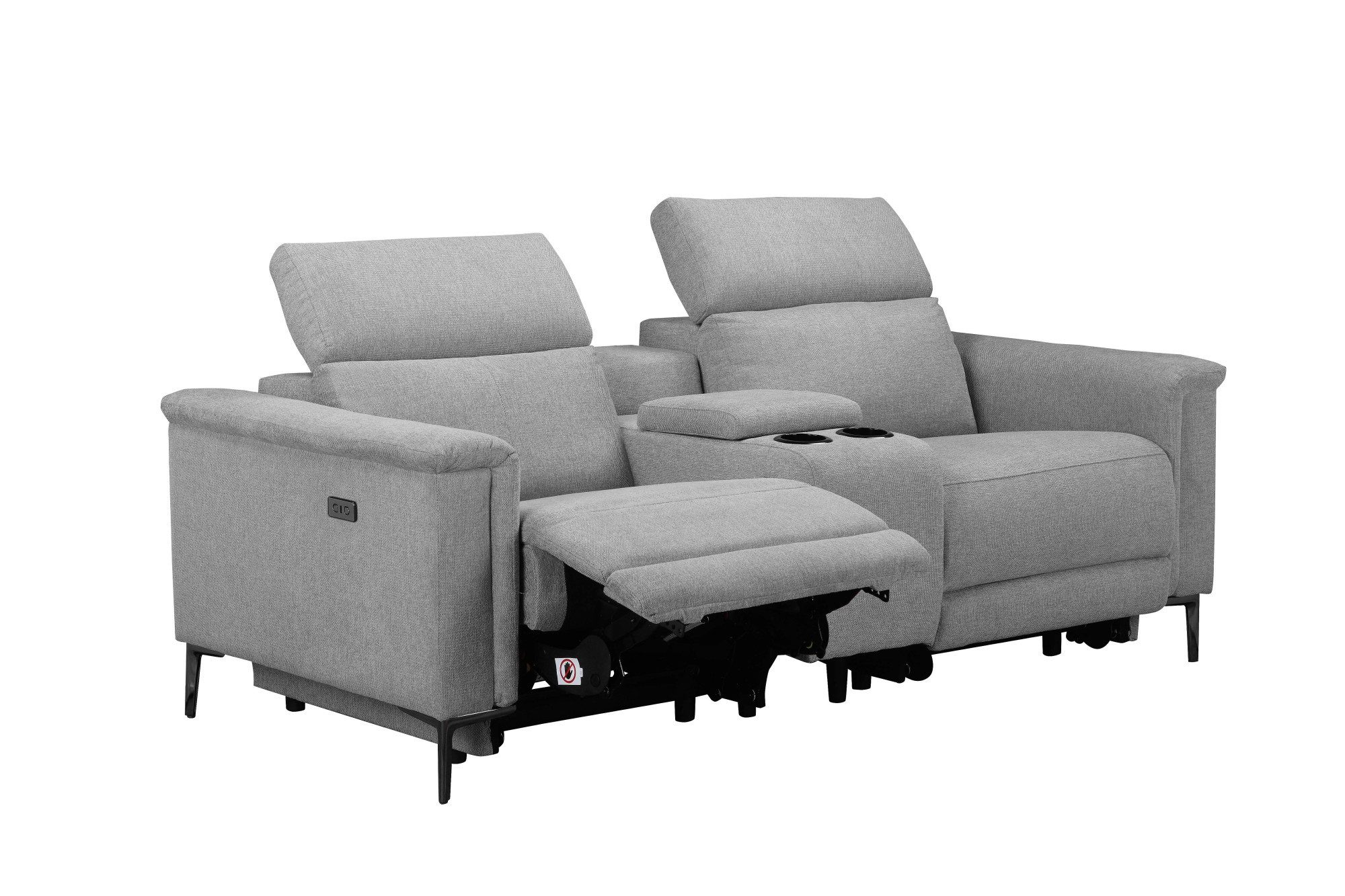 Places of Style 2-zitsbank Lund, 2-zits bioscoopbank, tv-fauteuil, multimedia-sofa, USB-A met elektrische of handmatige relaxfunctie, bekerhouder en opbergruimte