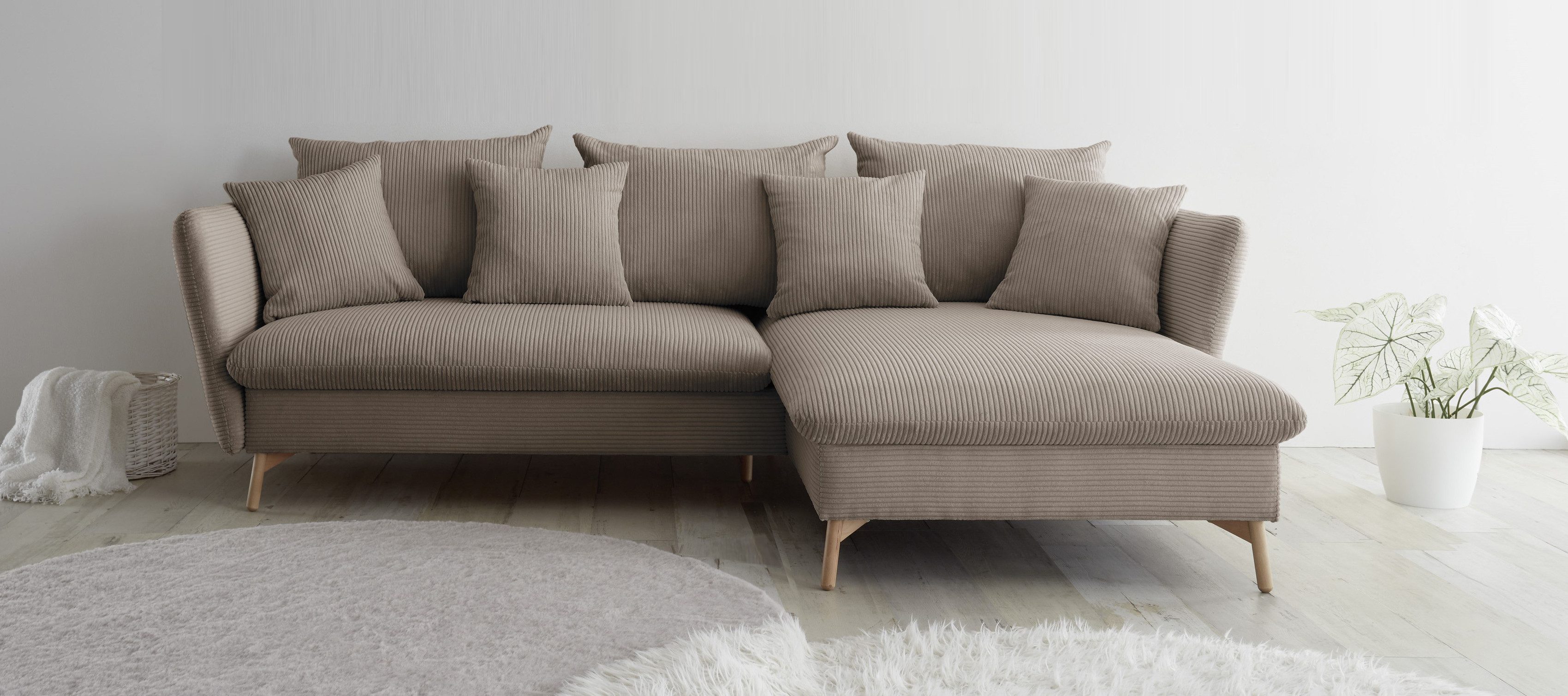 andas Hoekbank MERLE, 258 cm, L-vorm, prachtige corduroy, met slaapfunctie en bedlade, ligoppervlak 224 x 139 bruin, hoekbanken, Breedte ligoppervlak: