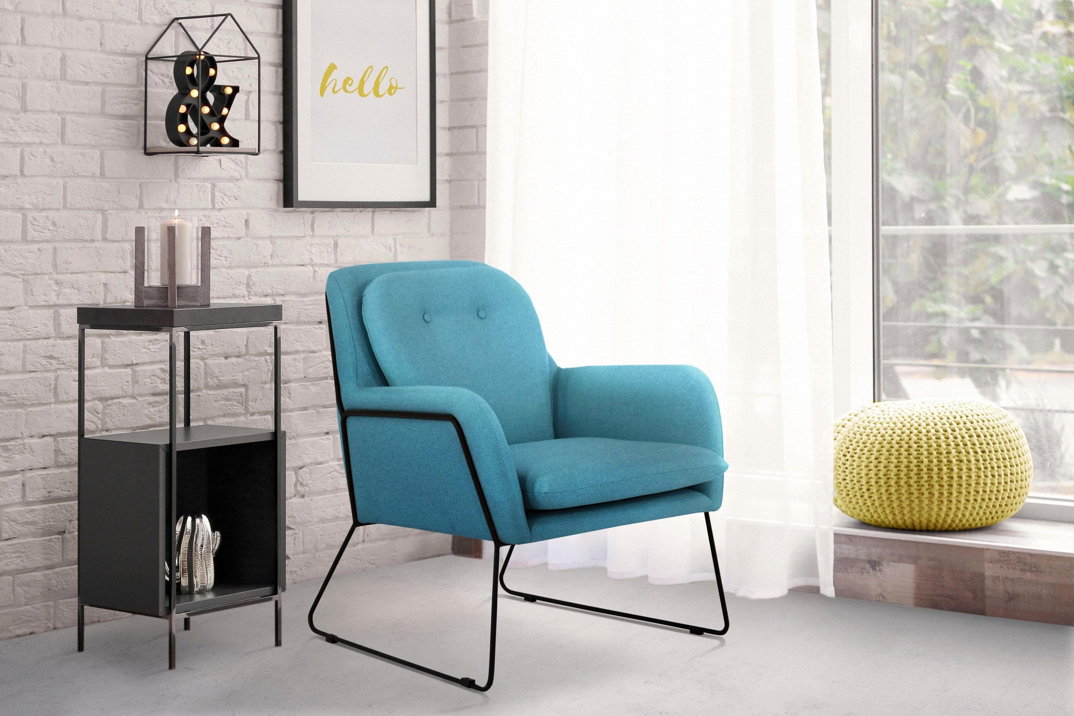 INOSIGN Fauteuil Flin cocktailstoel met knopen en kussen-look achter fauteuils blauw