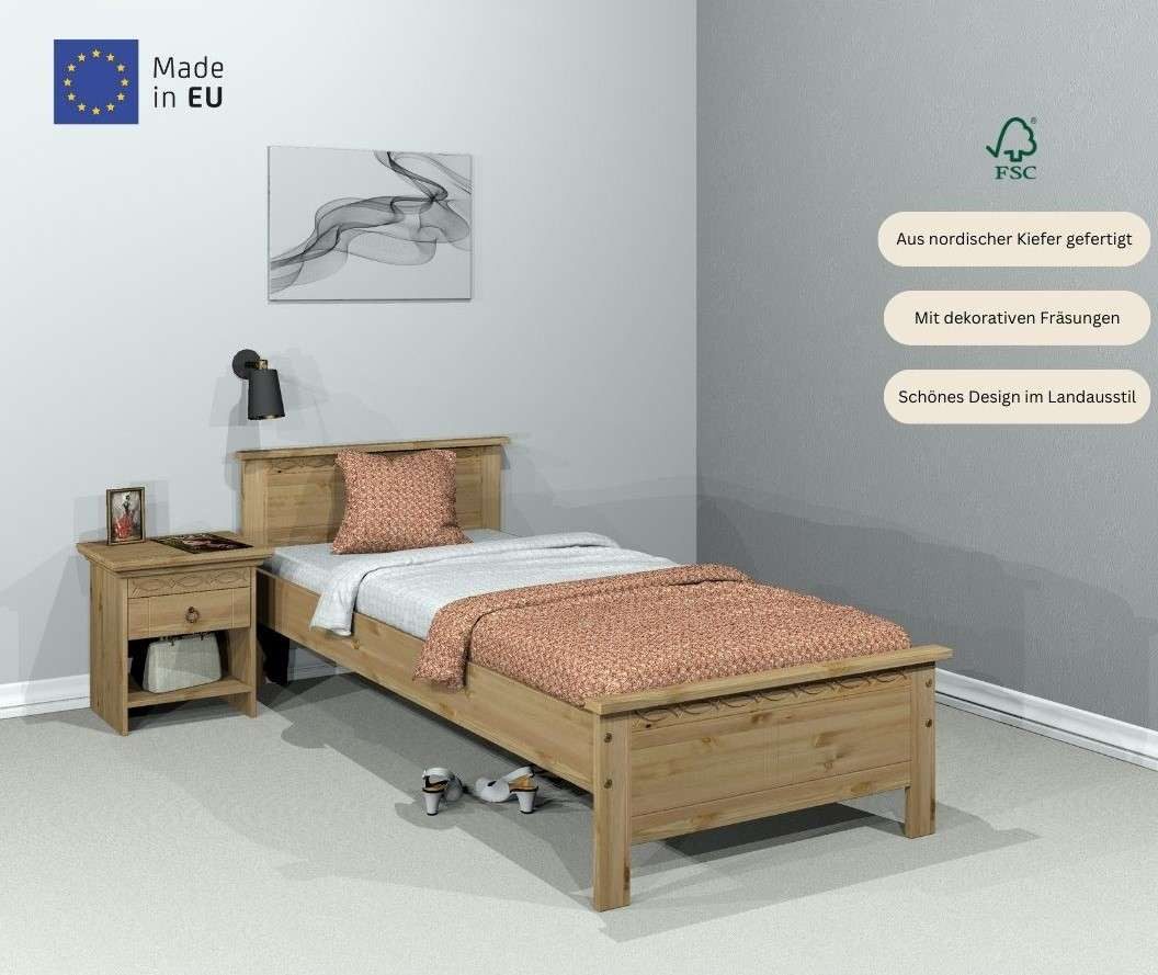 Home affaire Massief houten ledikant Indra, TOPSELLER, landhuisstijl, elegant design, gecertificeerd massief hout