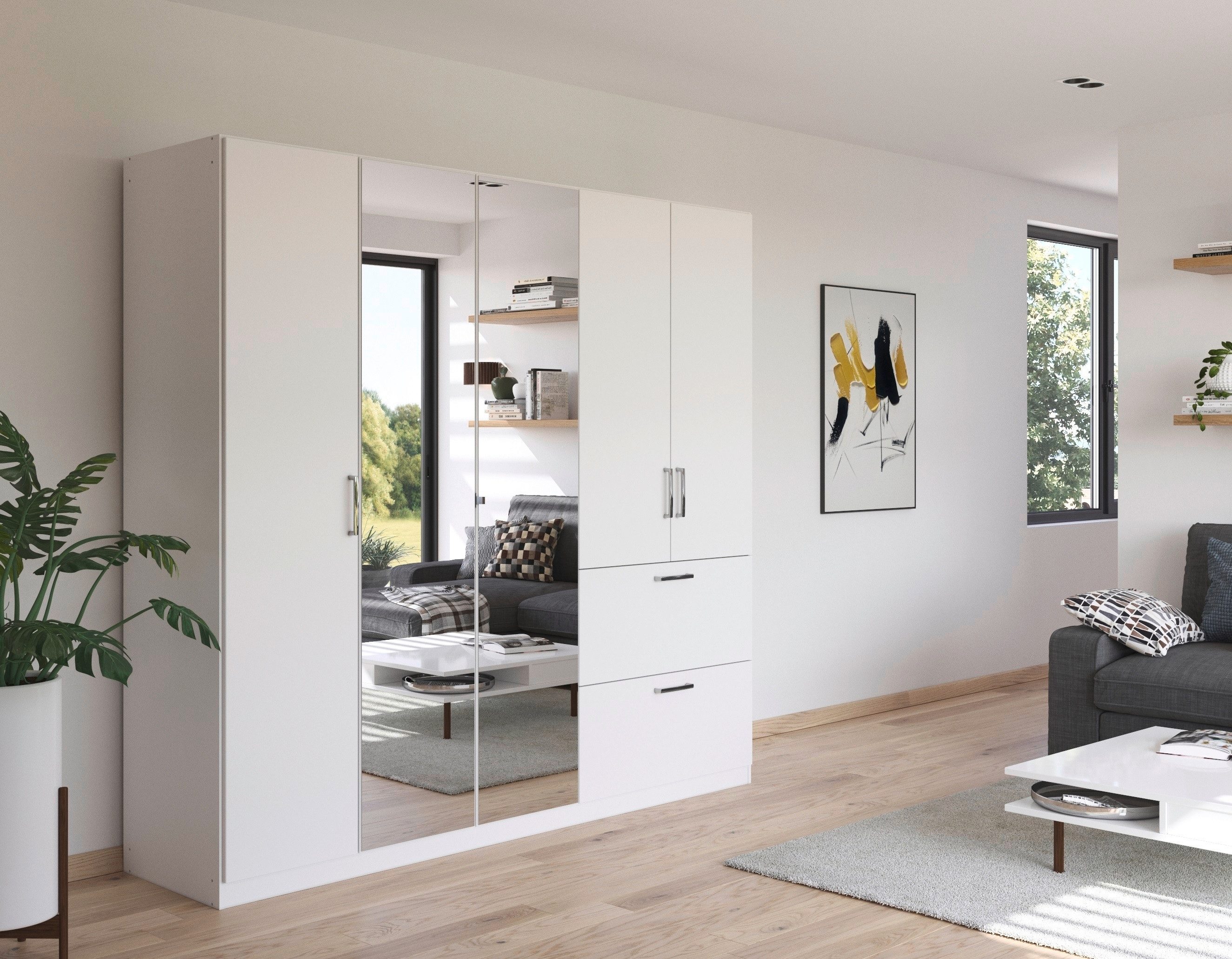 rauch Draaideurkast Kledingkast Kast Garderobe Slaapkamerkast PADUA volledig gemonteerde spiegeldeuren, twee grote lades made in germany