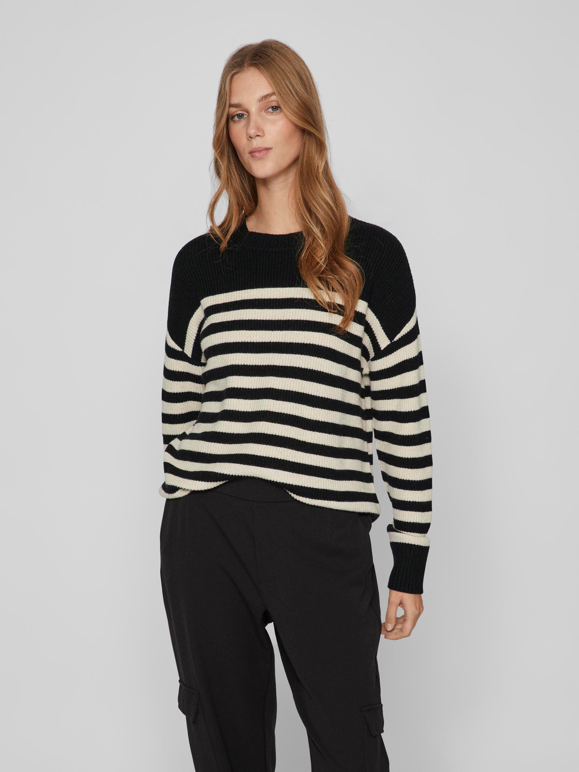 Vila Trui met ronde hals VIRIL RIB STRIPE L-S KNIT TOP NOOS