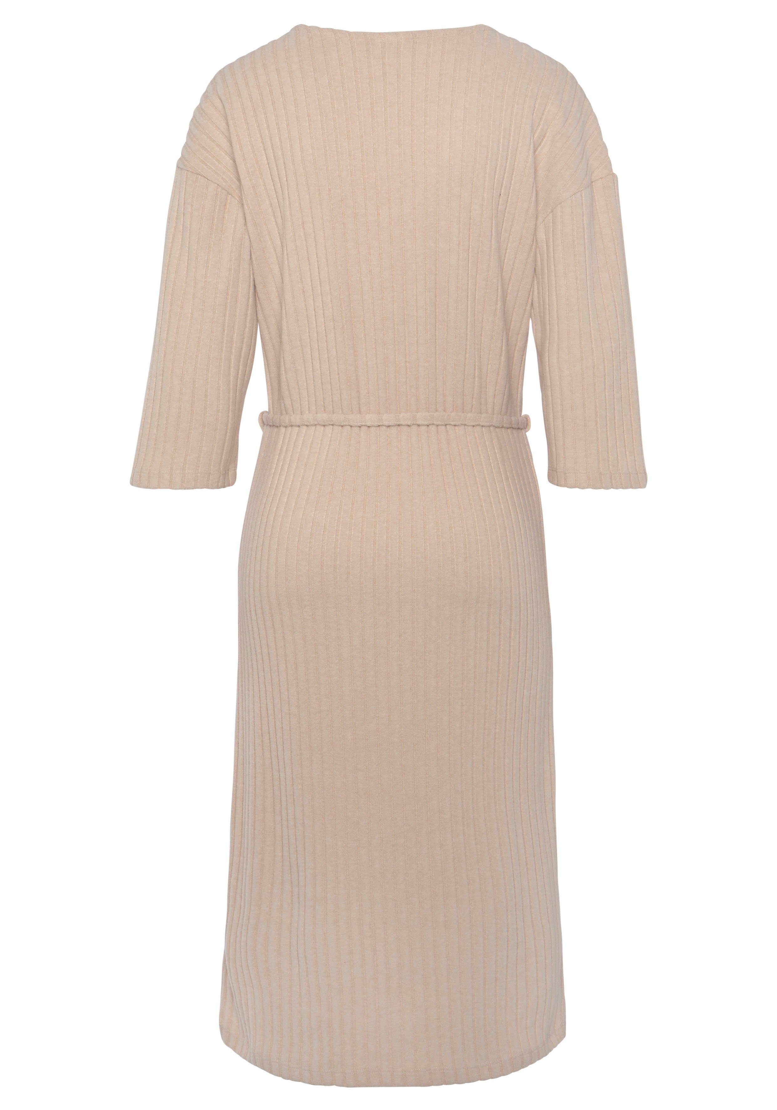 Lascana Gebreide jurk - Ribgebreide jurk, loungejurk Lounge-/rib jurk met wijde mouwen en tailleband, loungewear (1-delig)