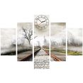 conni oberkircher´s wanddecoratie stormy rails - rails in mist met decoratieve klok, landschap, trein, herfst (set) wit