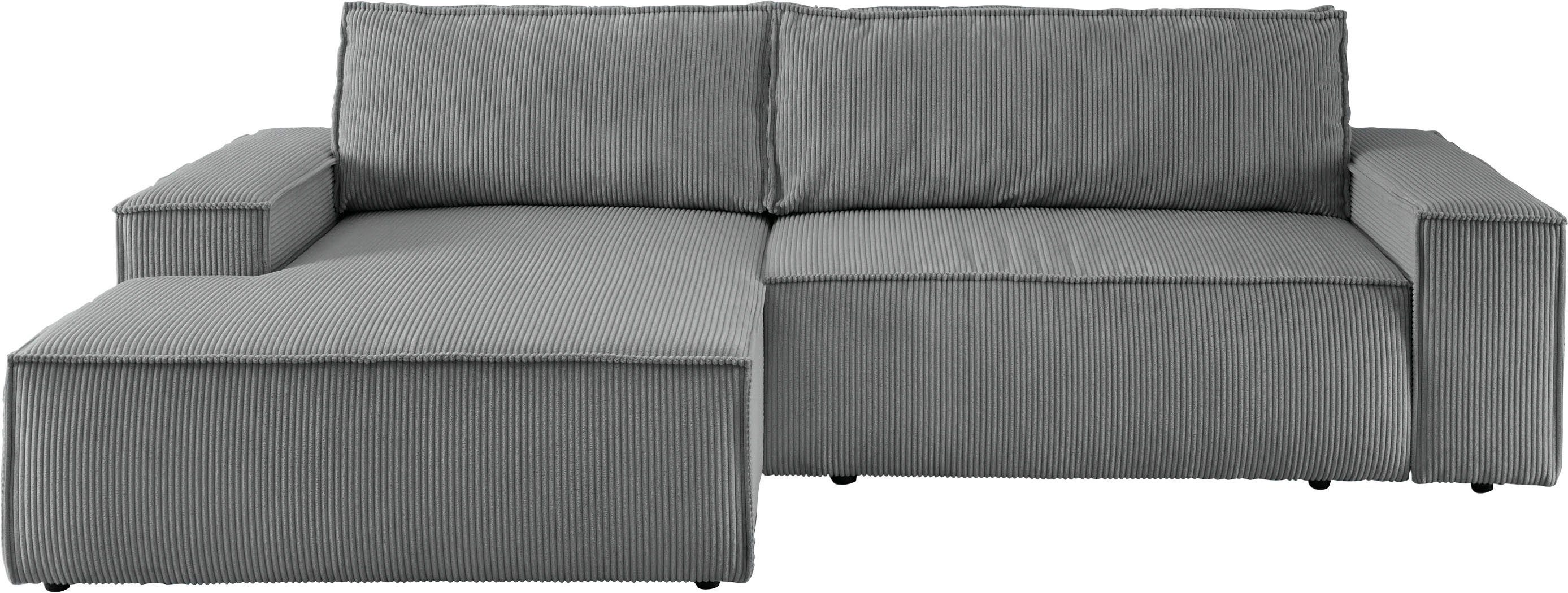Home affaire Hoekbank SHERWOOD bedbank 267 cm, L-model, Slaapfunctie met bedlade (210x136 cm), cord, vintage, fluweel