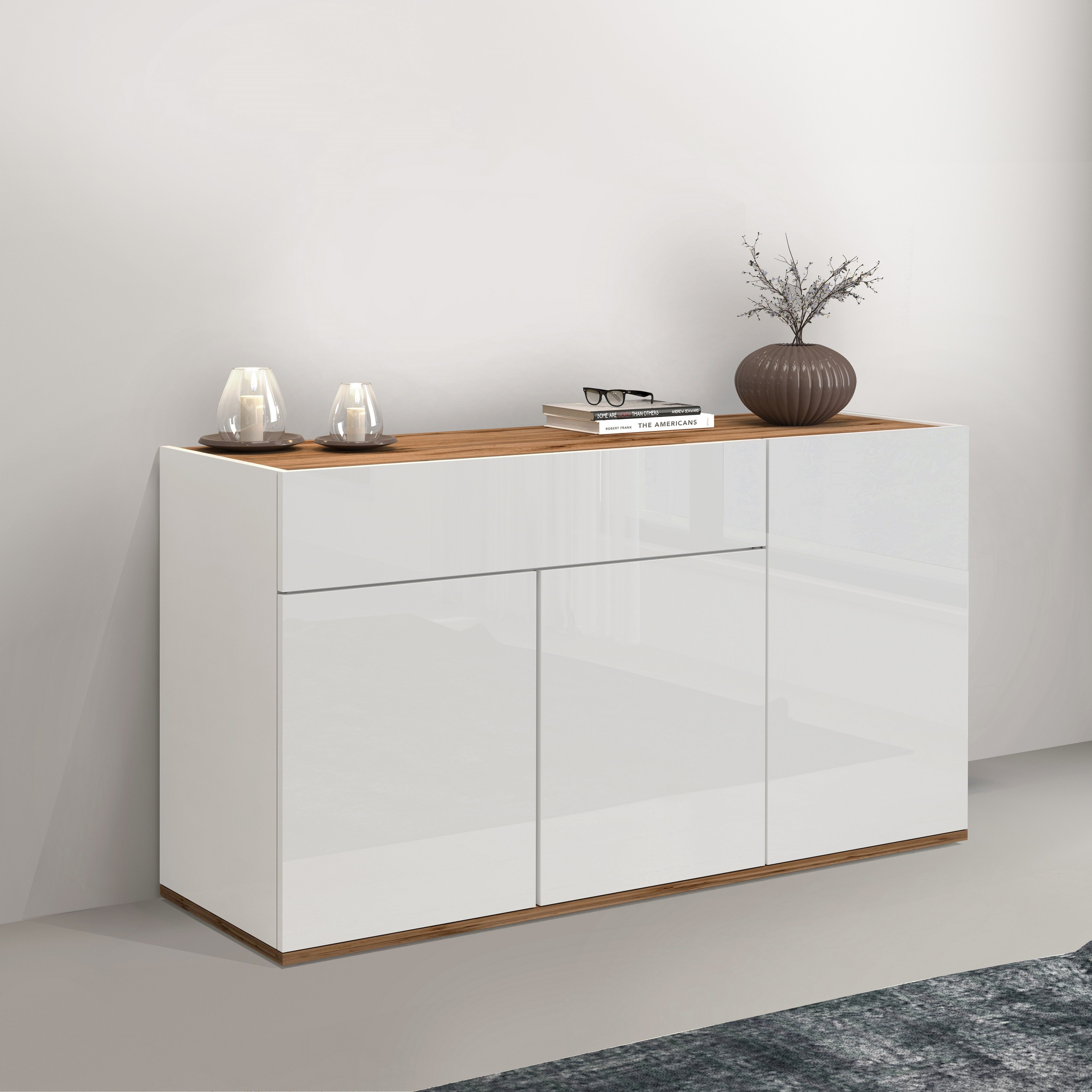 INOSIGN Dressoir Garda, Ladekast, Kast, Buffet 3 deuren, 1 lade, greeploos breedte 120,1 cm