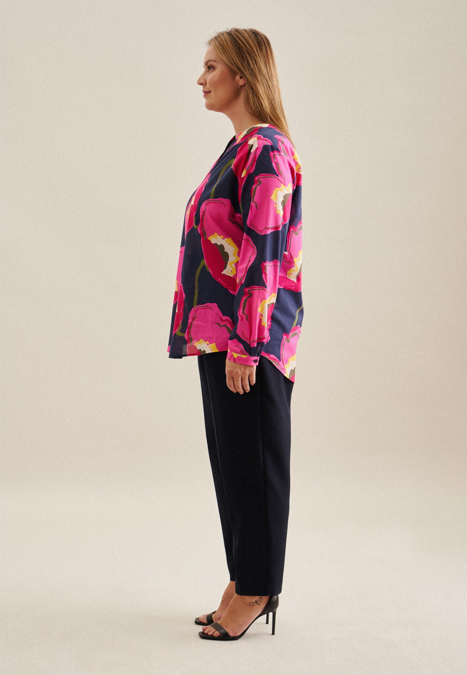 seidensticker Klassieke blouse Zwarte roos Tuniek bloemmotief