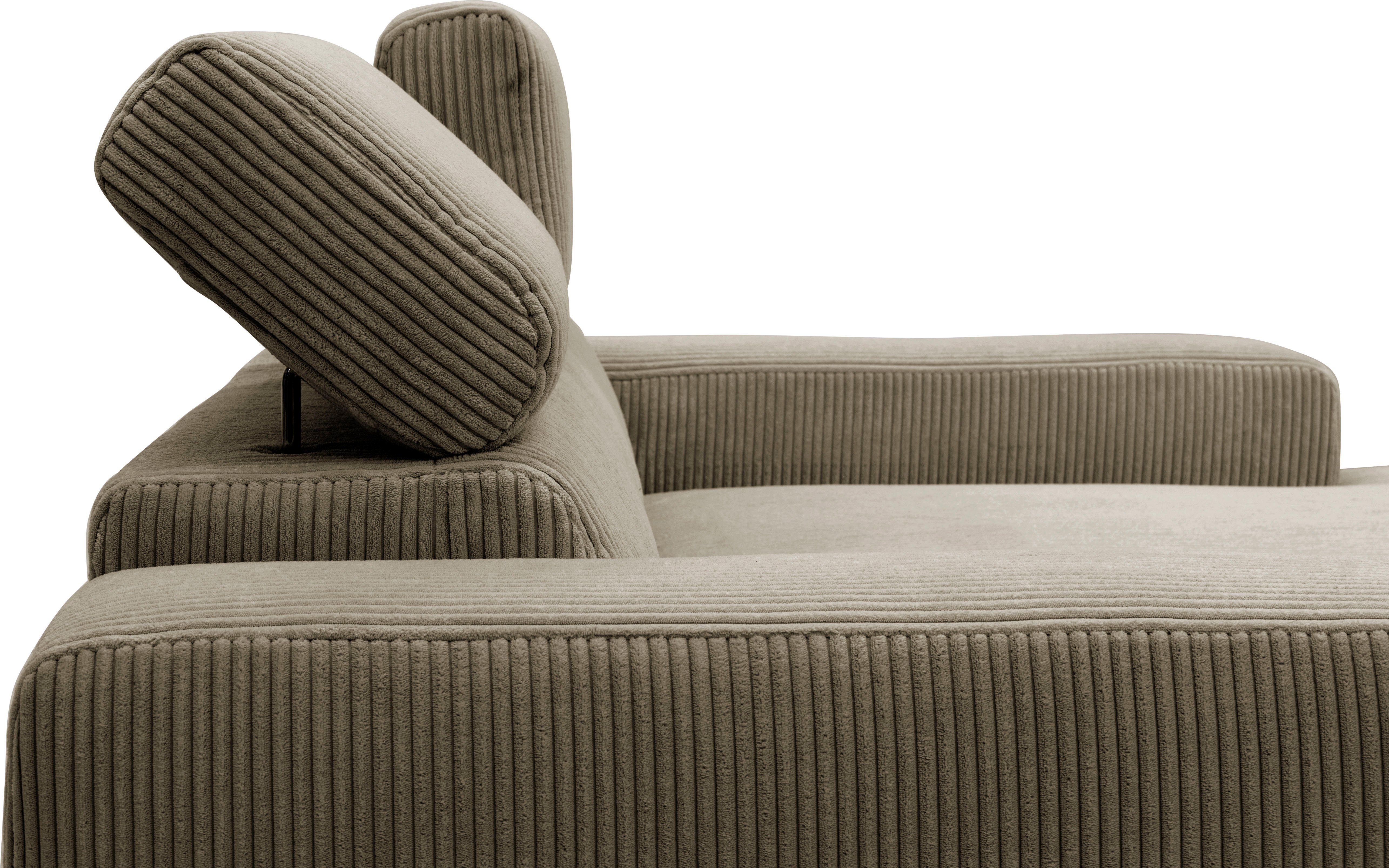 DOMO collection Hoekbank Brandon kleine versie BxDxH: 214x100x80 cm Met verstelbare hoofdsteun, ook in leer en cord, L-model