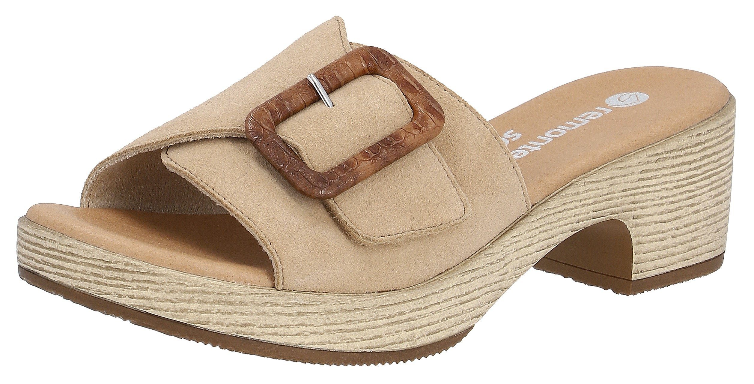 Remonte Slippers ELLE-Collection blokhak, zomerschoen, slippers, decoratieve gesp, elle-collectie